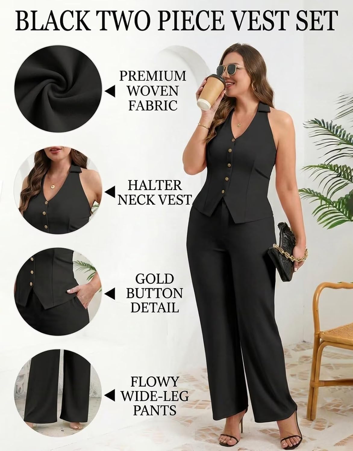 acelyn Women's Vest Sets Summer 2 Piece Outfits for Work Office