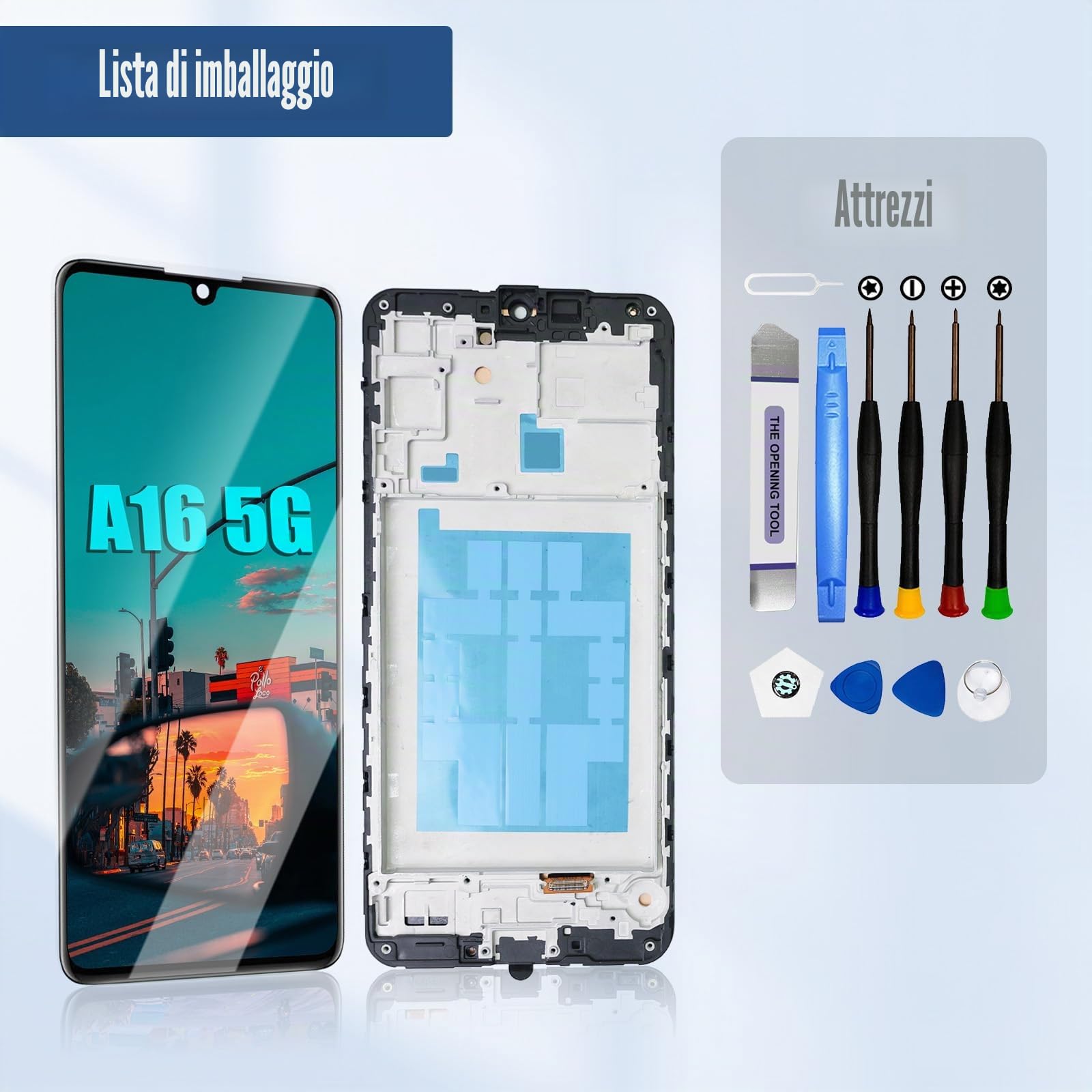 DTD Schermo LCD di ricambio per Samsung Galaxy A16 5G SM-A166B/A166E, schermo tattile di ricambio con strumenti (nero con telaio)