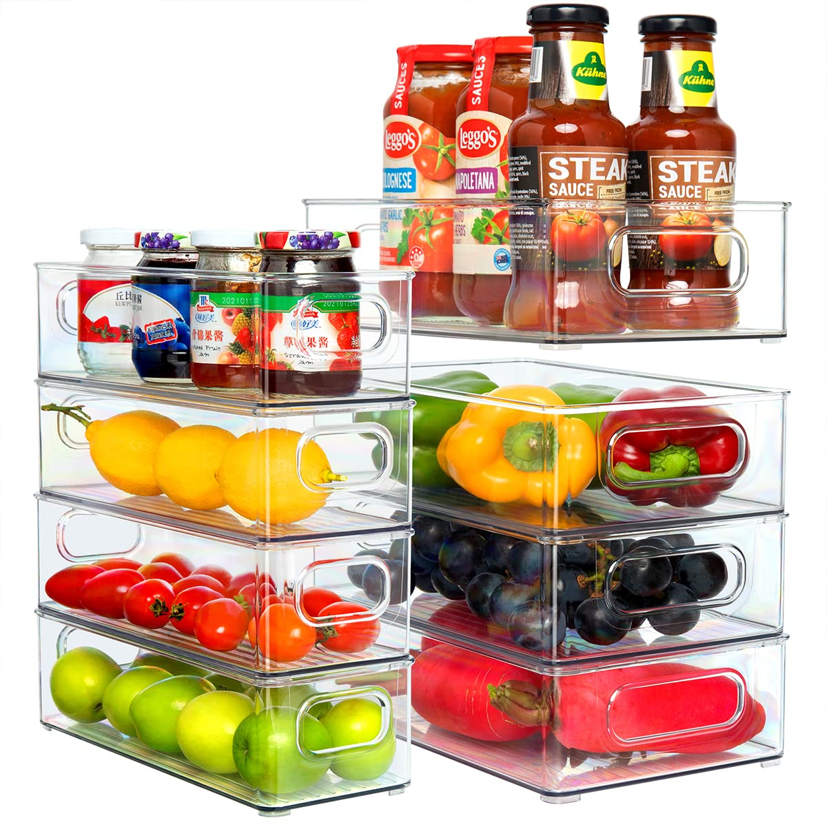 Refrigerator Organizer Bins 8 PCS, guiogc Clear Plastic Food Storage Bins for Fridge Freezers Pantry
