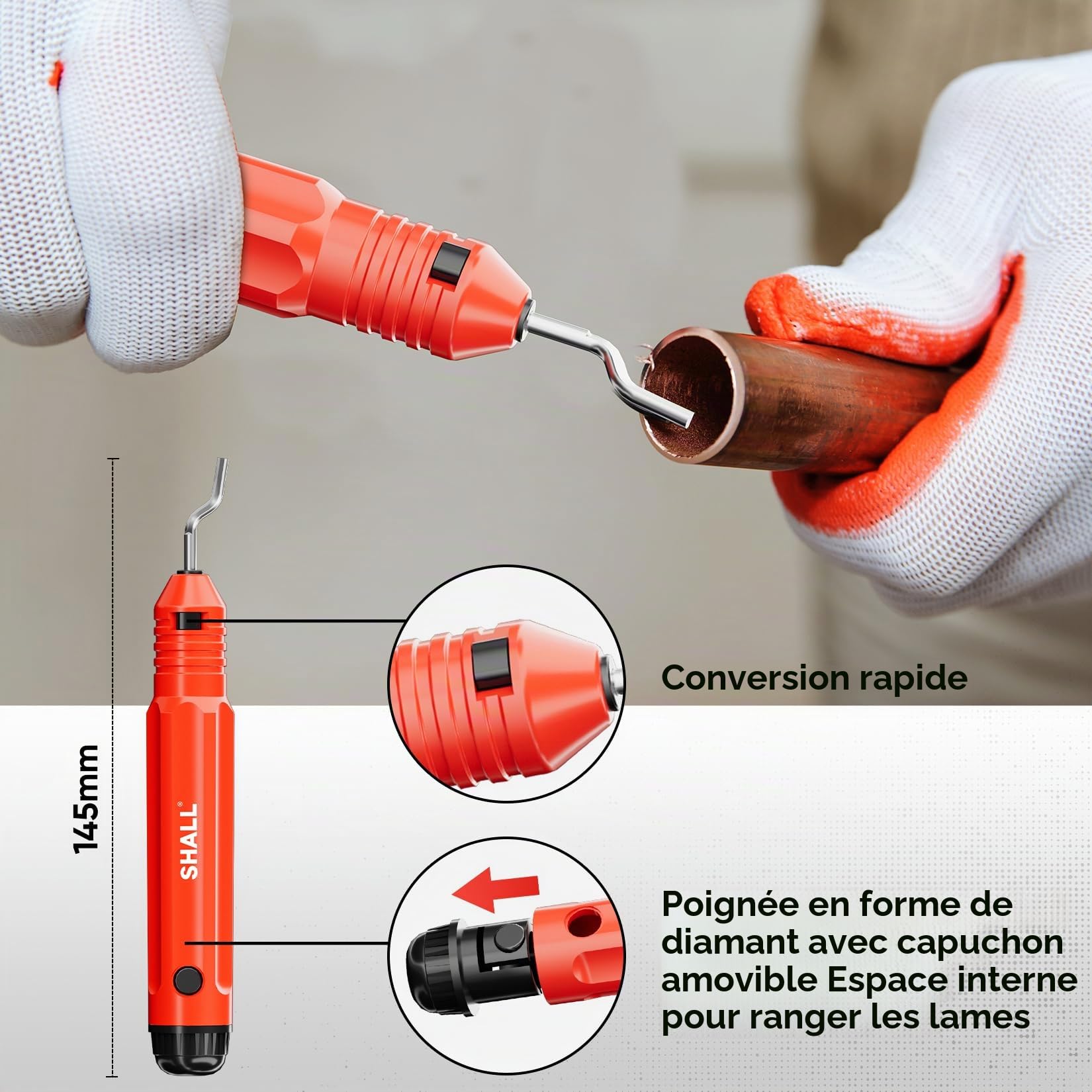 SHALL Lot de 4 coupe-tubes robustes Ø 6-50 mm, mini cutter Ø 3-22 mm, avec 2 outils d'ébavurage, convient pour PVC/aluminium/cuivre