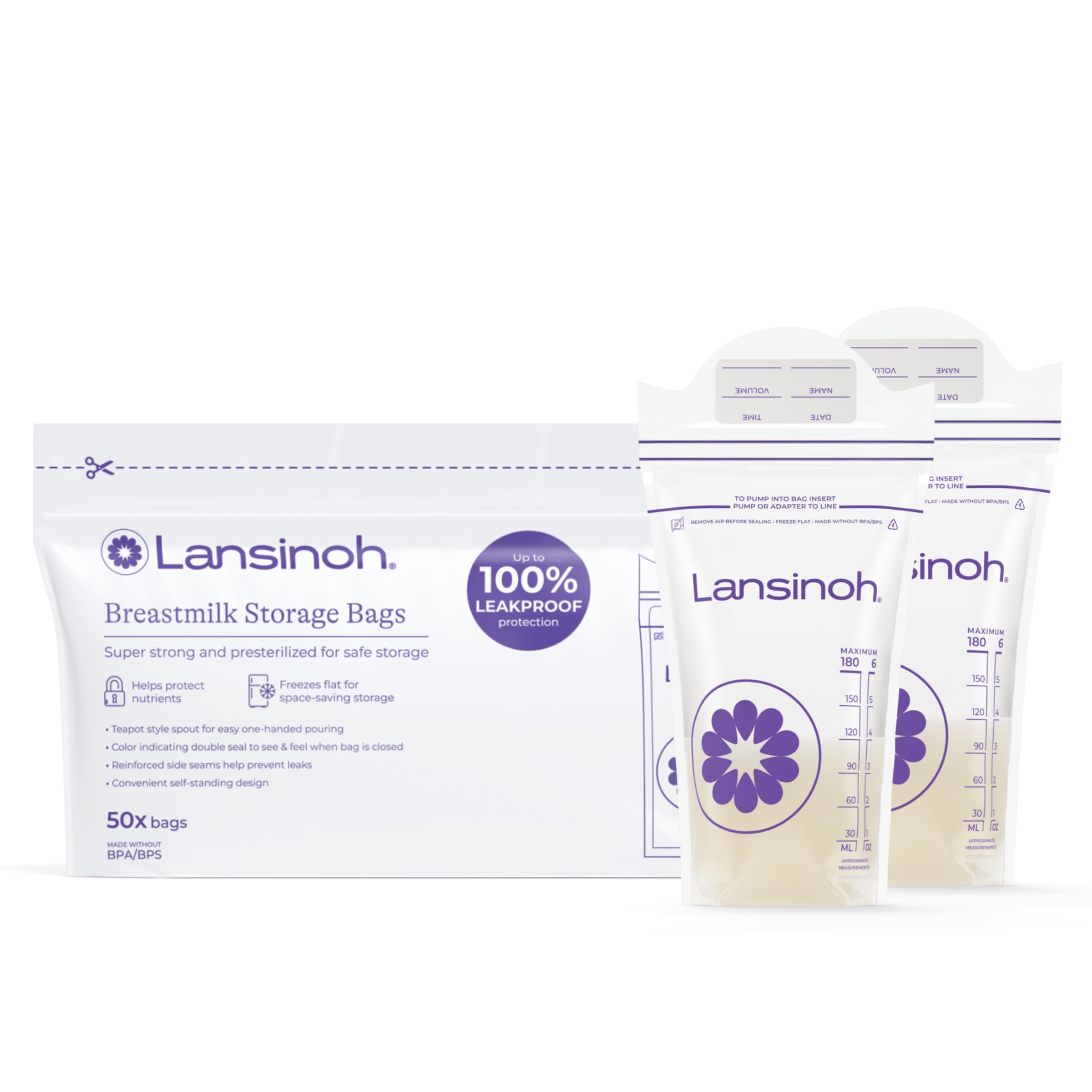 Lansinoh Breastmilk Storage Bags, 6 Ounce, 50 Count