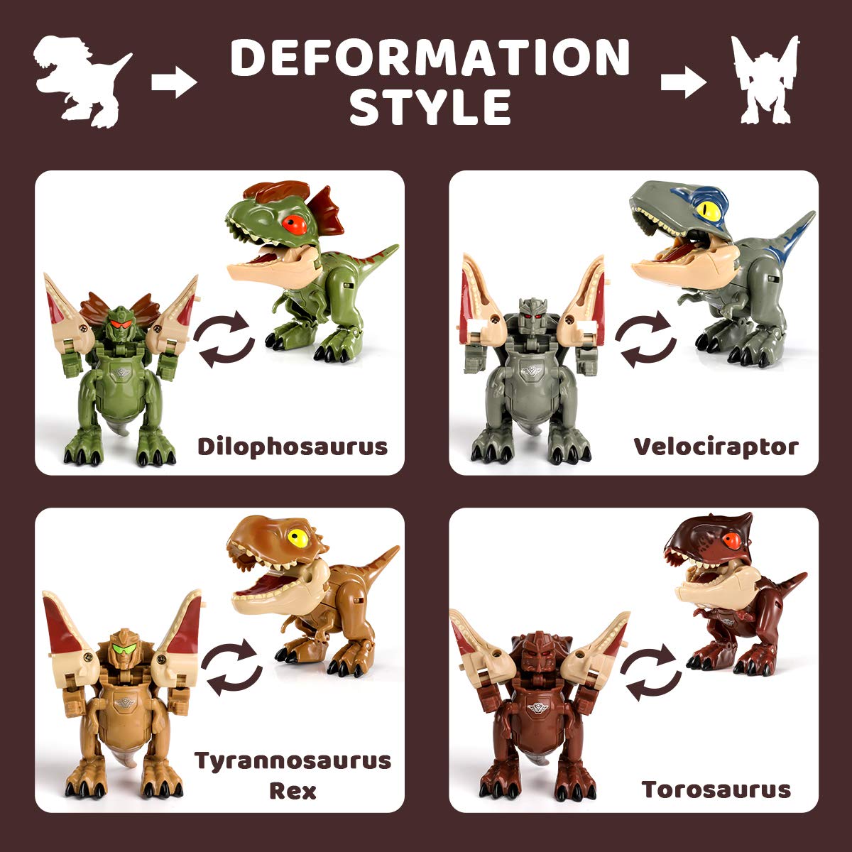 Buy Transform Robot Dinosaur Toys for Kids 3 4 5 6 7 Years，4Pcs Transforming Mini Dinosaur