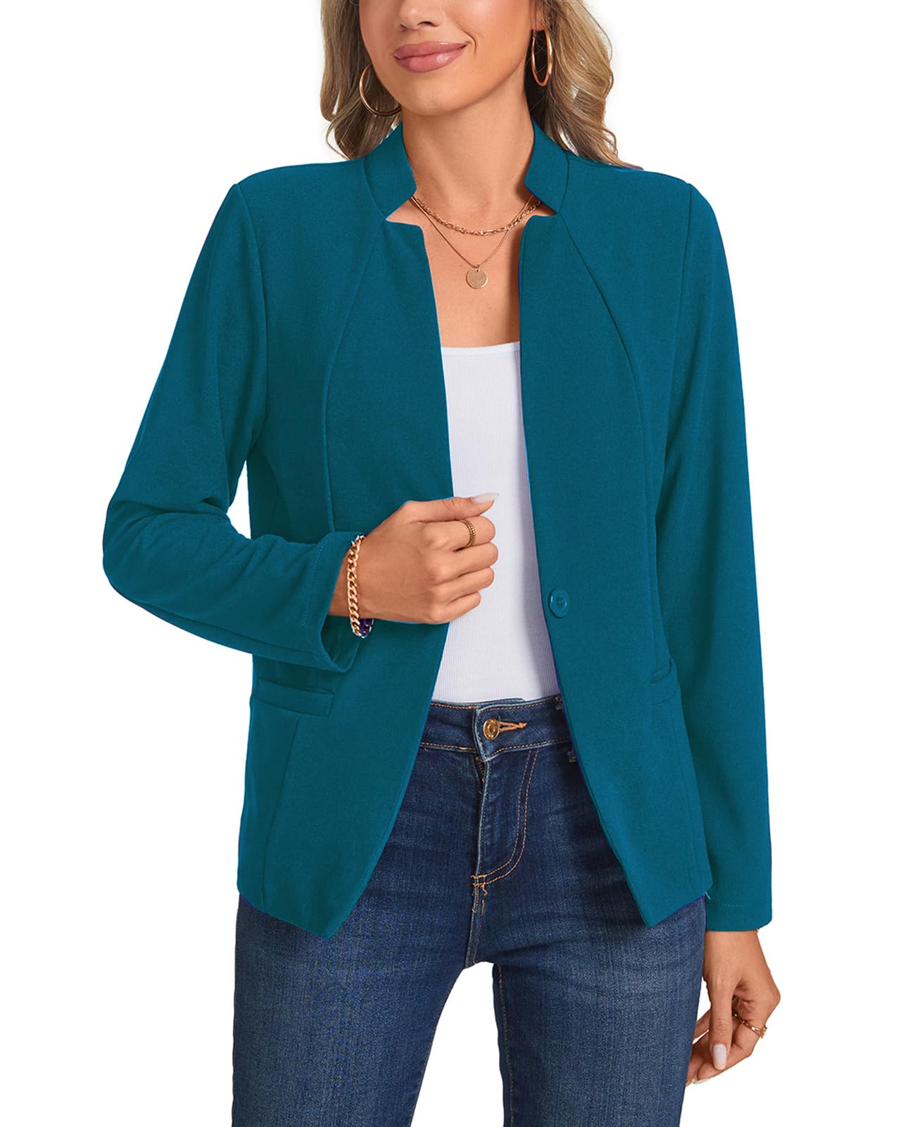 MINTLIMIT Long Sleeve Blazer Jackets for Women Stand Collar Button Front Casual Work Office Blazers with Pockets