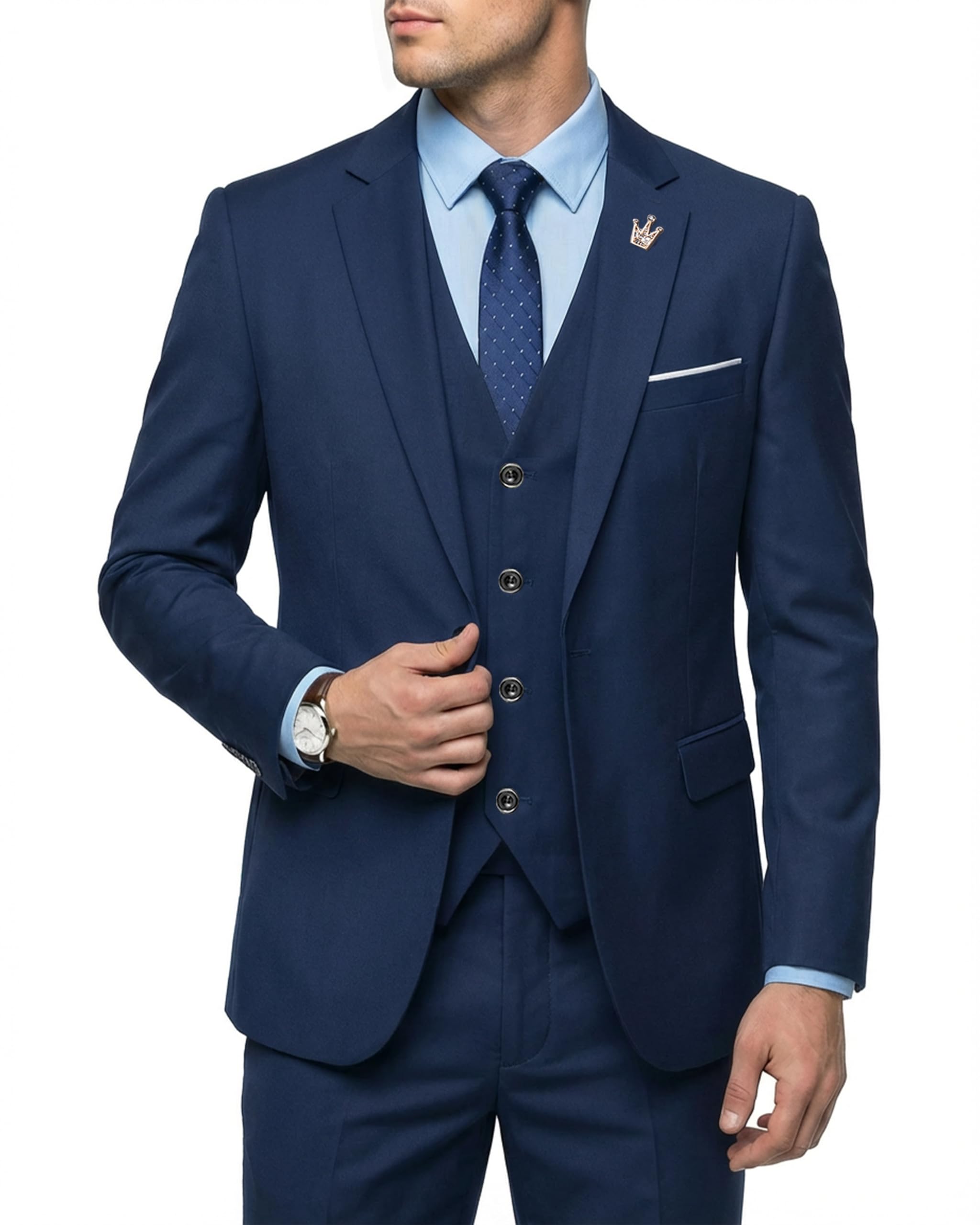 Hihawk Men's 3 Piece Suit Set with Tie, One Button Solid Slim Fit Jacket Vest & Pants, Suits for Mens Wedding Party Business