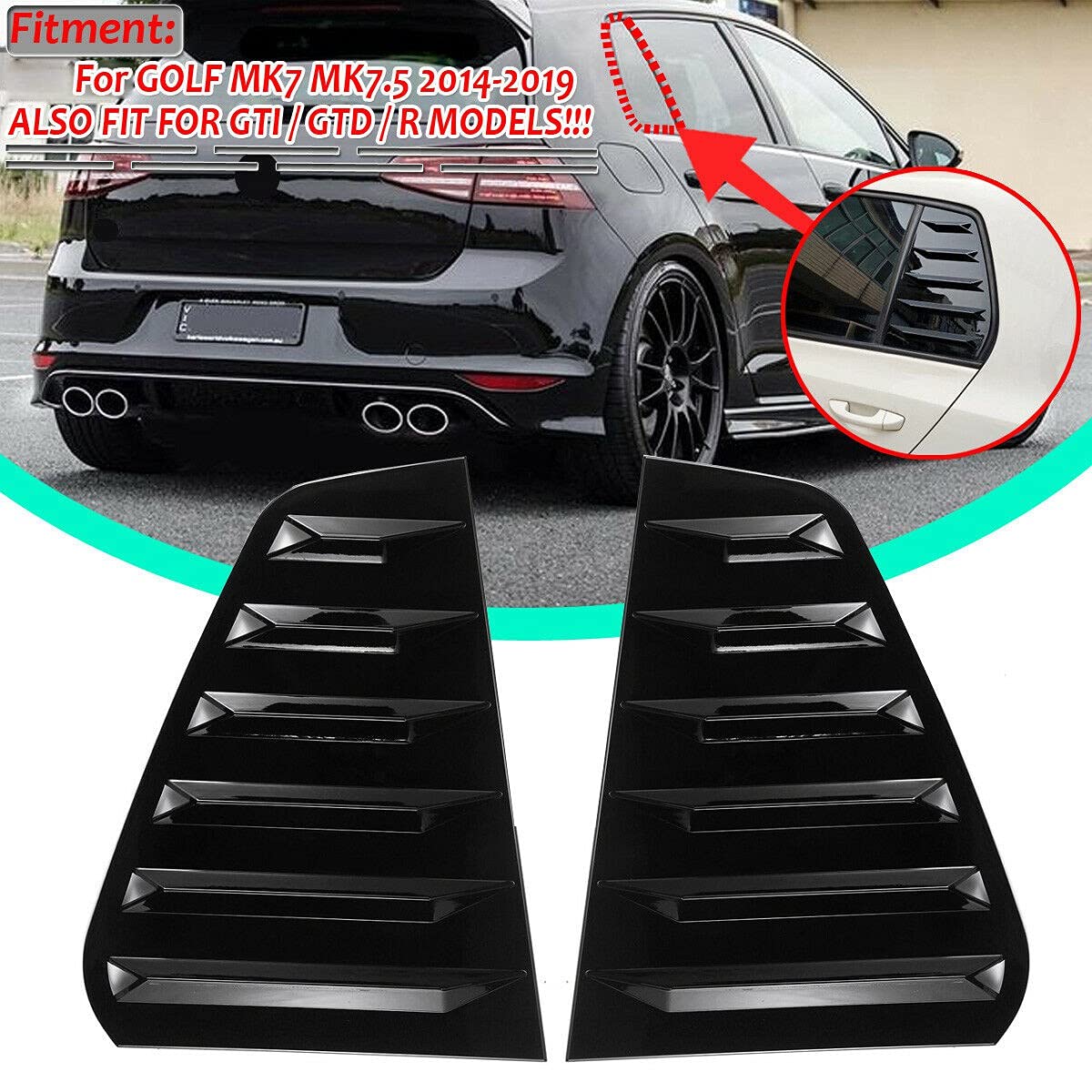 Persianas de Ventana Lateral Trasera de Coche, para Golf 7 R 7 7,5 2013-2020 Persianas de Ventana de Estilo de Carreras Cubierta de VentilacióN de Aire Negro