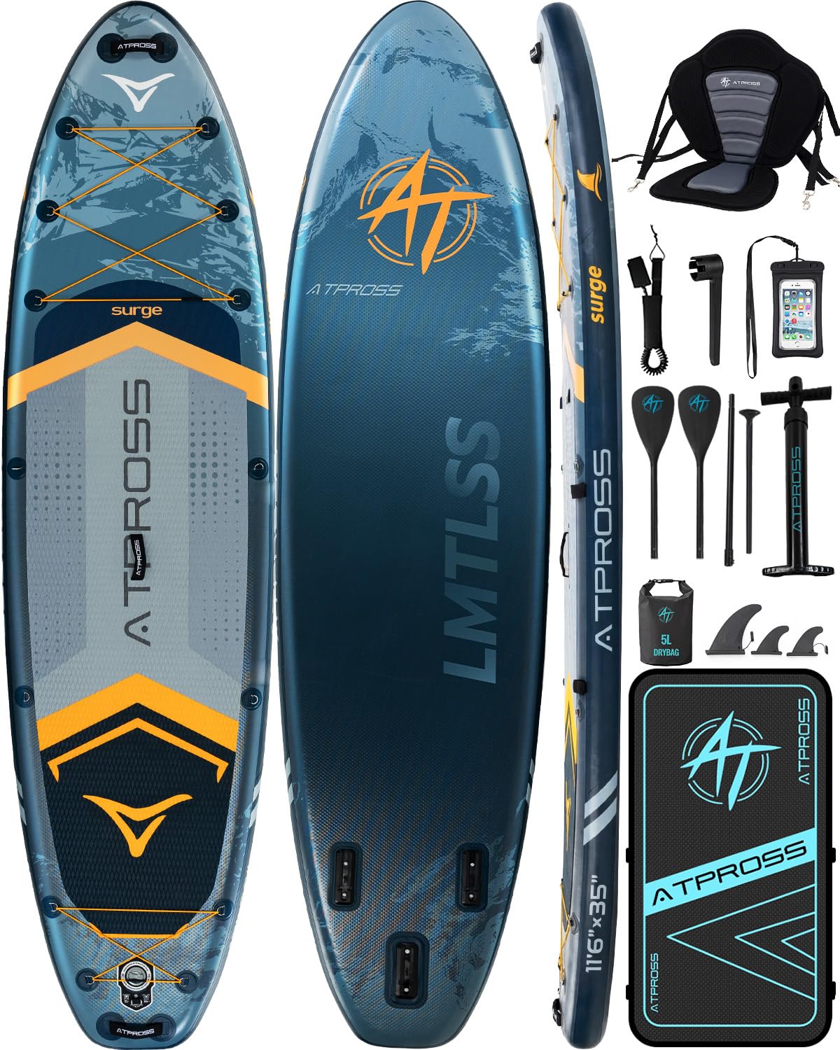 ATPROSS Tavola SUP Gonfiabile con Sedile Kayak e Accessori, 320x84cm Stand Up Paddle Extra Largo per 2 Persone, Portata 200kg, Canoa Gonfiabile 2 Posti Stabile e Antiscivolo per Mare e Surf