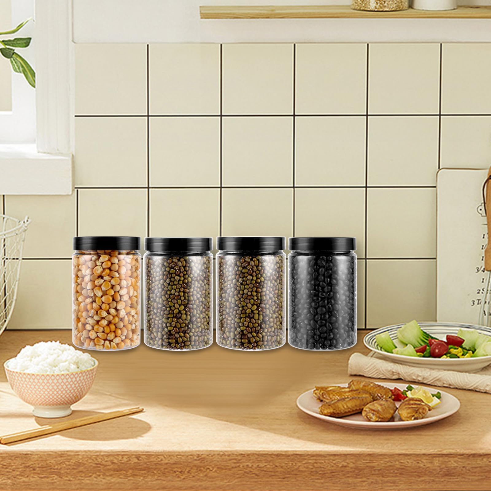 YAYODS 12 Stück Kunststoff Behälter mit Schwarz Deckel - 290 ml Transparent Aufbewahrungsdosen