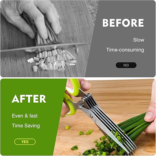 Miniatura 2 de Tijeras de hierbas, tijeras de cocina con 5 cuchillas y cubierta, tijeras cortadoras de hierbas de cocina afiladas multiusos para cortar albahaca,