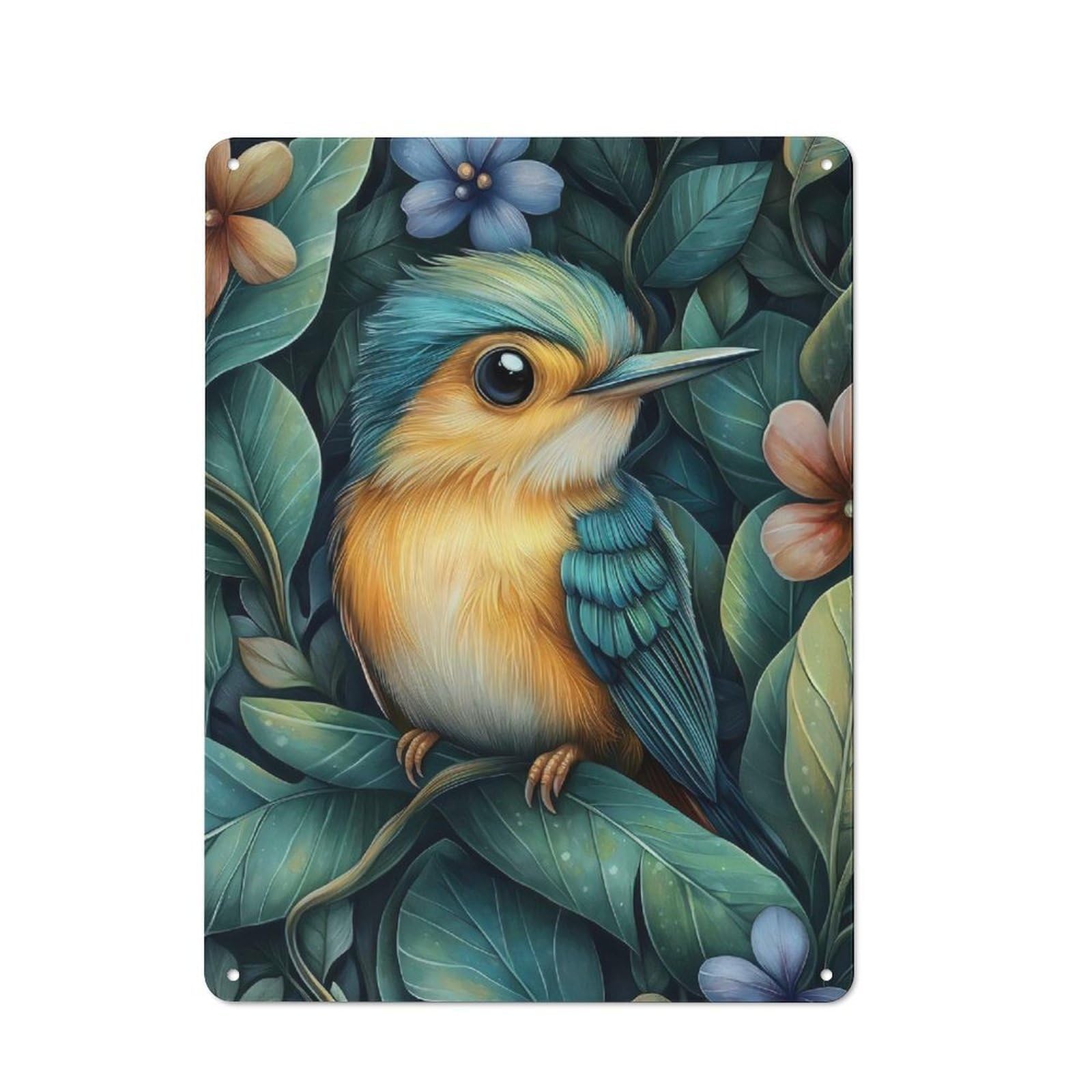 Junmoney Bird In Lush Foliage Tin Sign 40X30cm For Pub Or Café, Retro-Style Wall Decor, For Garage, Workshop And Man Cave Decoration