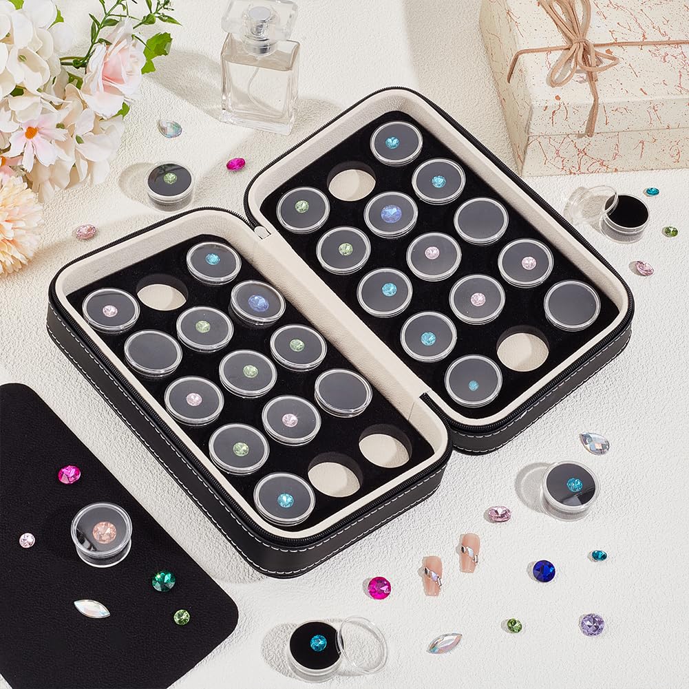 BENECREAT Schmuck-Vitrine aus Leder, 20,3 x 13,9 x 5,8 cm, mit 30 Edelsteingläsern, lose Diamant-Box mit schwarzem Schaumstoffeinsatz für Sammlerstücke, Diamant-Boxen