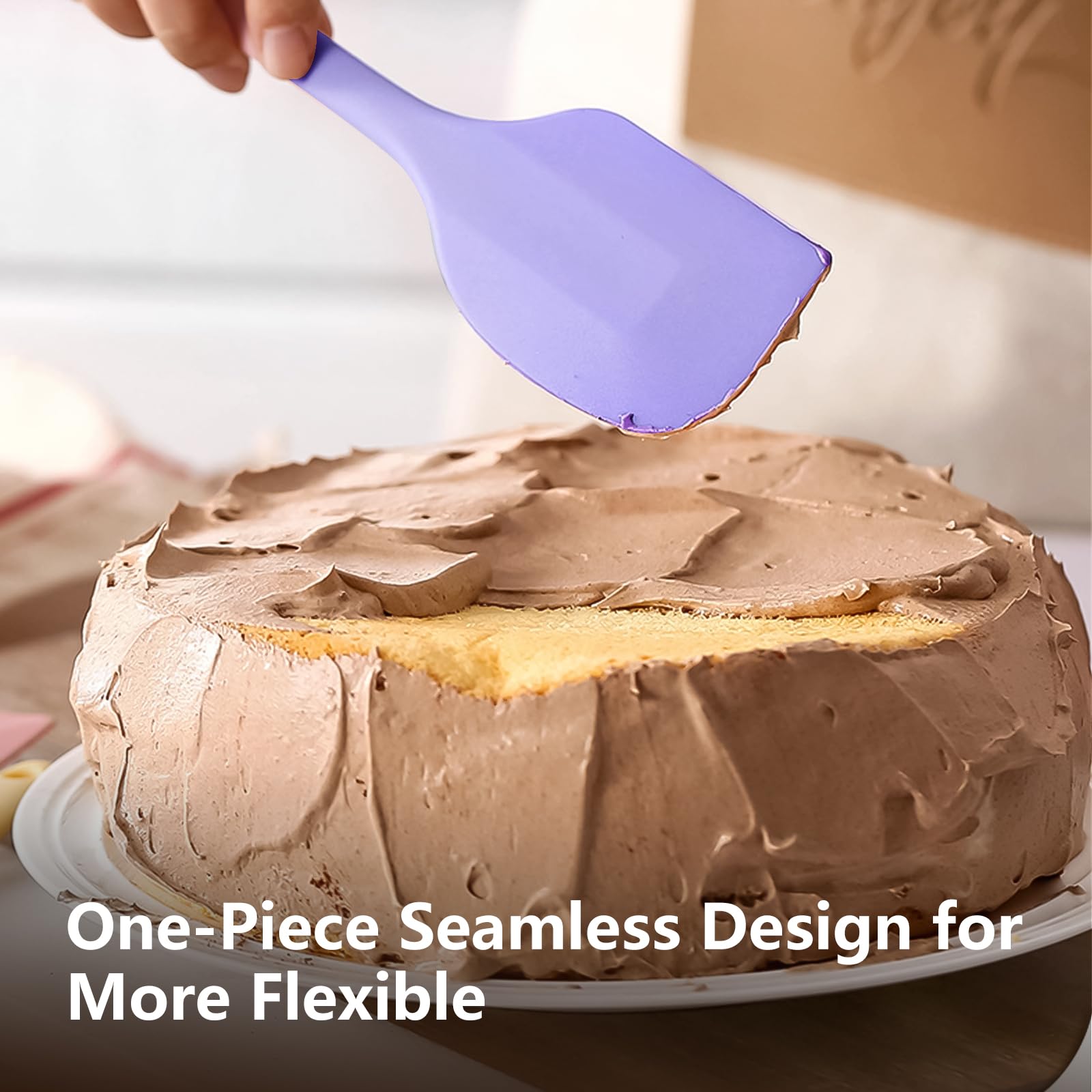 Spatola in gomma viola per uso cucina, spatole in silicone da 27 cm, per cucinare resistenti al calore, piccola spatola da cucina flessibile per pentole antiaderenti da cucina, senza cuciture e