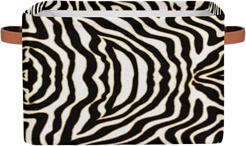 YoCosy Cestas de almacenamiento grandes para organizar estantes, color dorado y negro con estampado de cebra, cubos plegables con asas,