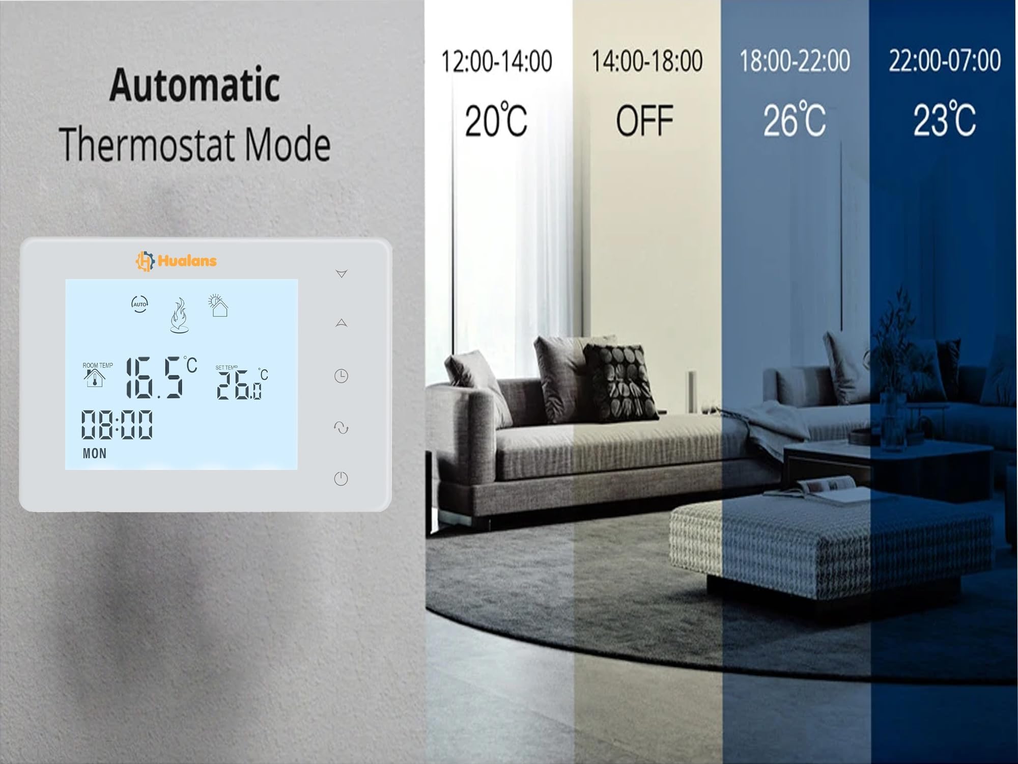 Termostato a batteria per caldaia a gas,Termostato Ambiente Programmabile 2 fili da Parete, Cronotermostato Settimanale Digitale (Batterie escluso)(NO WIFI)
