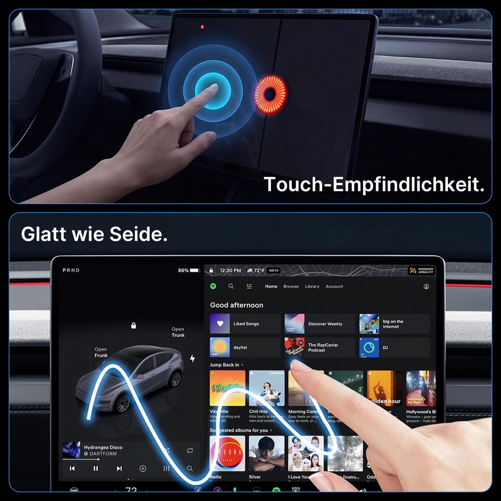 16 Zoll Displayschutzfolie für Tesla Model Y Juniper 2026 | 9H Hartglas, Anti-Fingerprint, Kratzfest, HD Mit Installationspaket