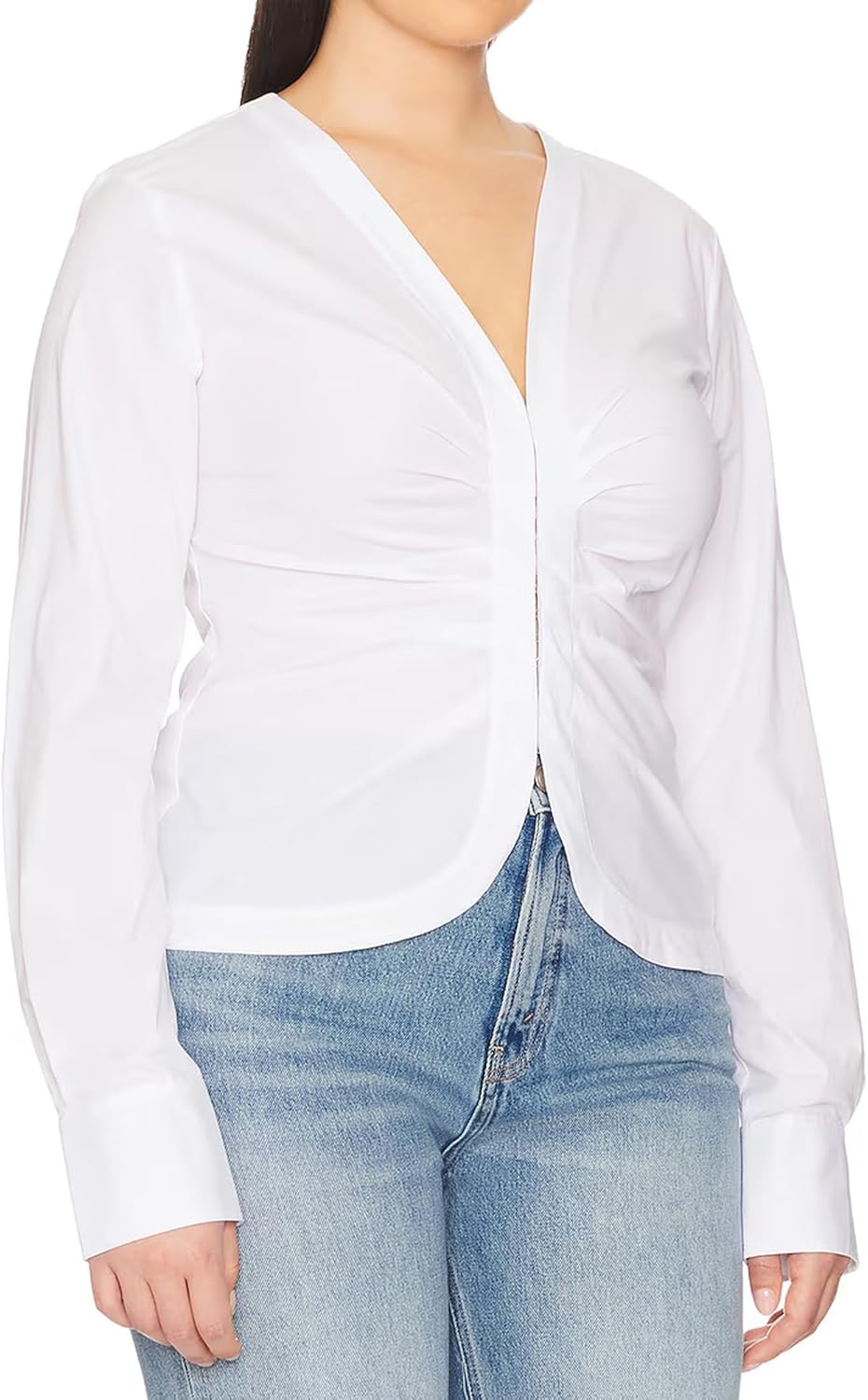 Women's Long Sleeve Ruched Shirt Front Hook & Eye Closure Blouse with Button Cuffs, Casual & Office Wear Tops - Image 4