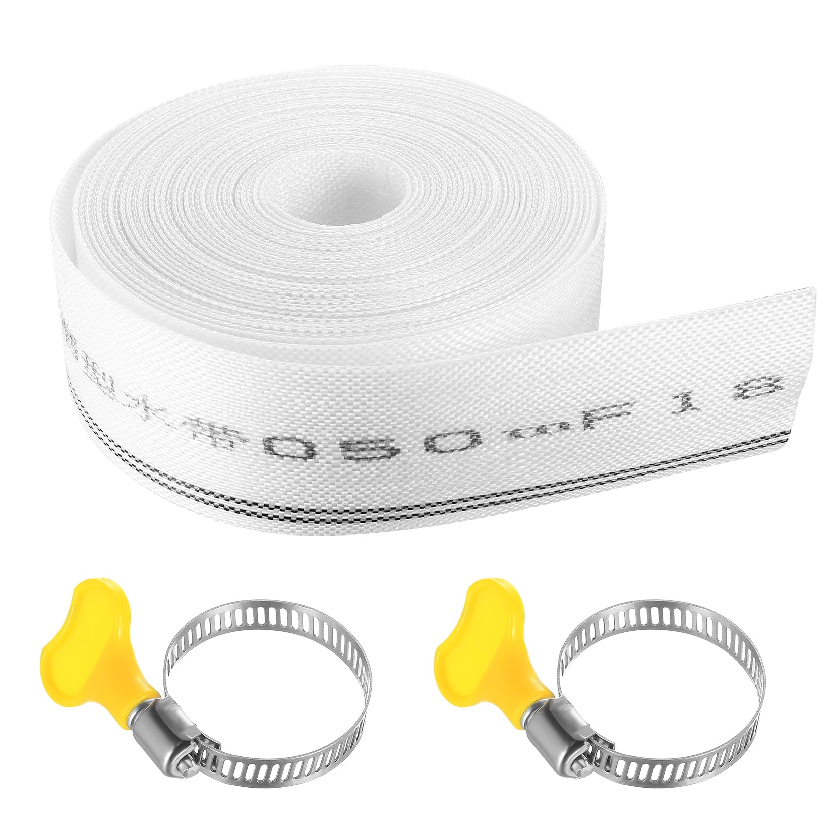 Water Pump Hose, Water Discharge Hose, 32mm x 10m Pond Hoses, Fabric Flat Hoses Pipes for Submersible Pumps Dirty Waters Pumps, with 2 Pcs Pipe Clips