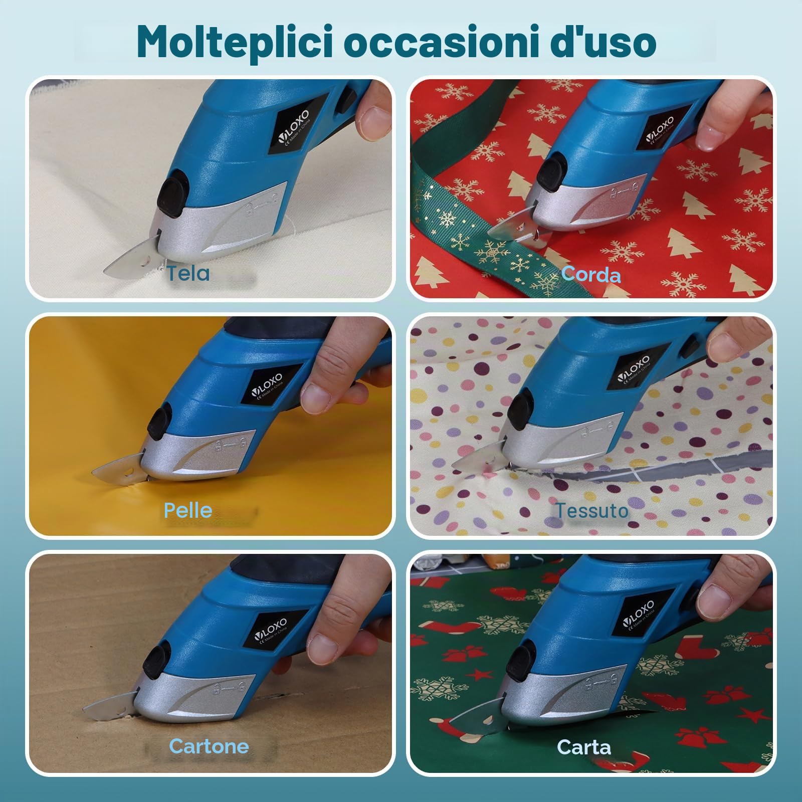 VLOXO Forbici Elettriche Cutter per Tessuti Cesoie Elettriche Senza Fili Taglierina Elettrico con 2 Testina di Taglio Multi-Cutter Ricaricabile per Cartone Pelle Tappeto Piante Plastica (Arancione)
