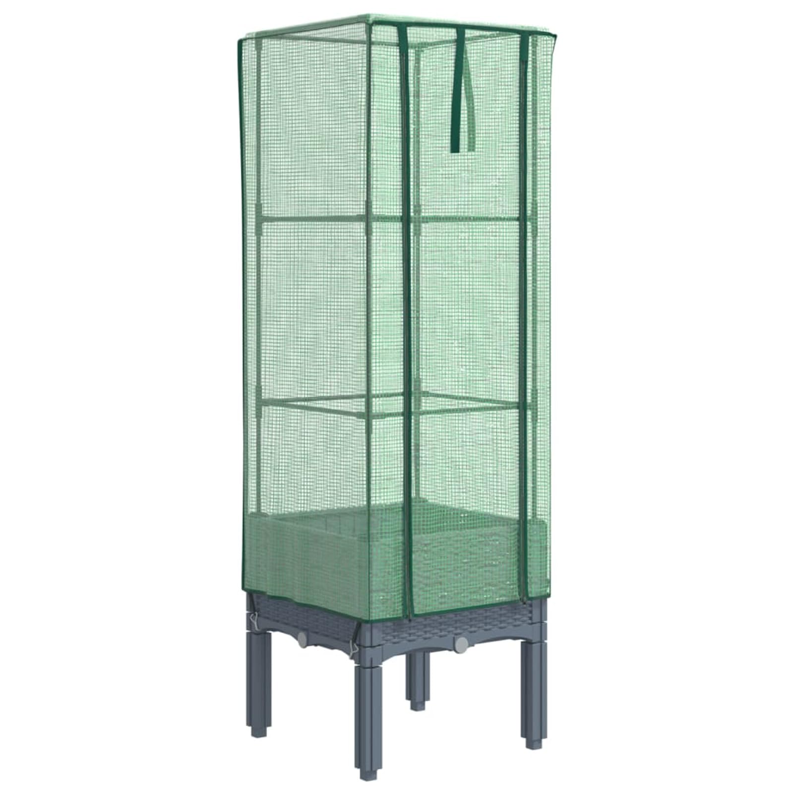 Homgoday Bancal alto con accesorio de invernadero, jardinera, jardinera, jardinera, jardinera, jardinera, para balcón, jardín, terraza, aspecto de ratán, 40 x 40 x 140 cm, azul y gris