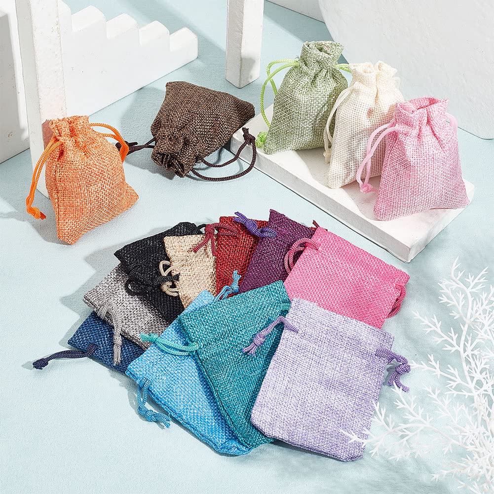 50-Pack Pink Burlap Drawstring Bags - 2.7x3.5 Inch Small Gift Bags For Favors & Jewelry