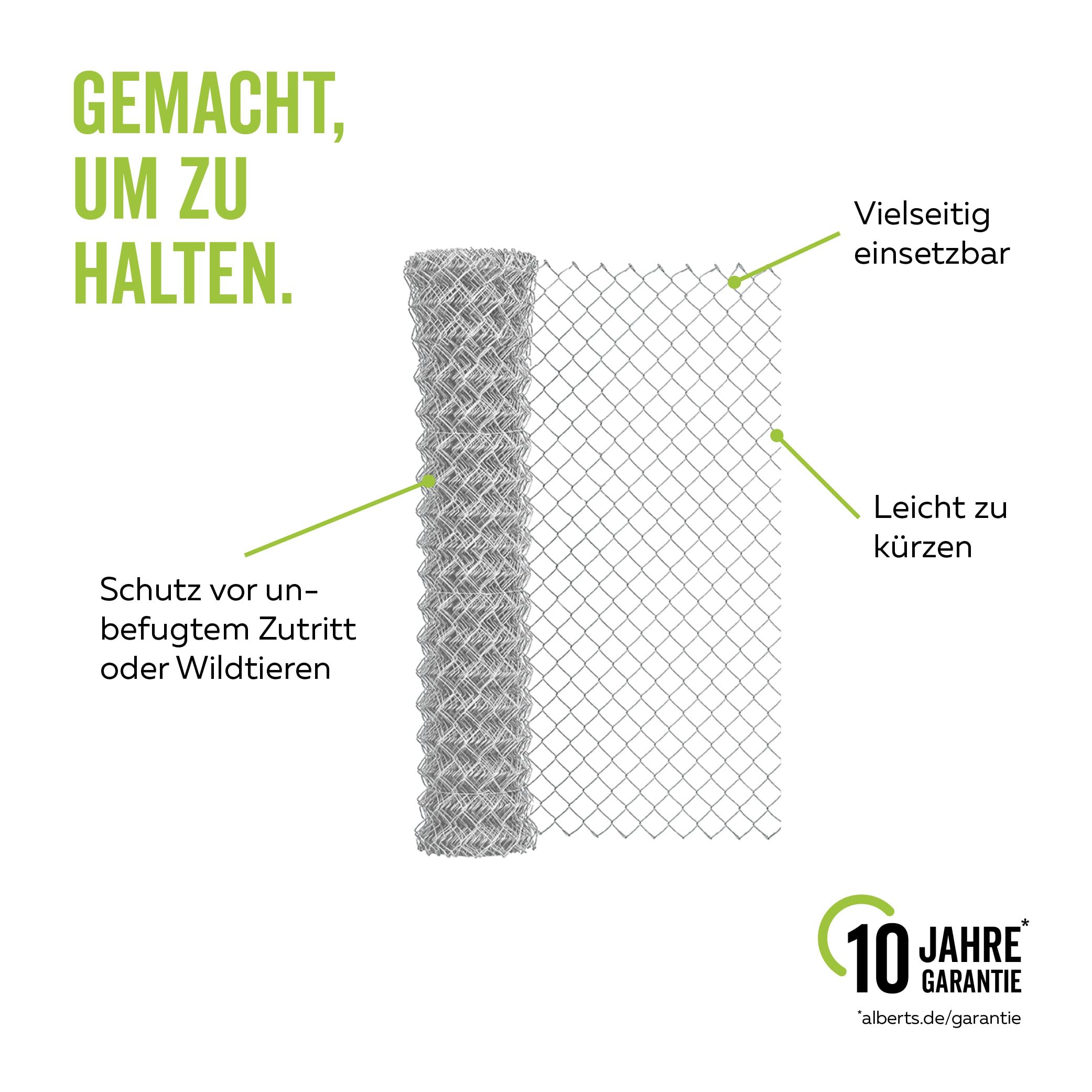 Alberts 604929 Maschendraht-Geflecht | verschiedene Längen und Höhen - wahlweise in verschiedenen Farben | verzinkt | Höhe 100 cm | Länge 10 m