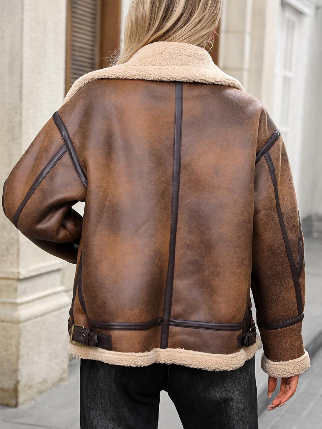 LY VAREY LIN Winter Women Faux Leather Jacket Sherpa Aviator Bomber Coat - Image 7