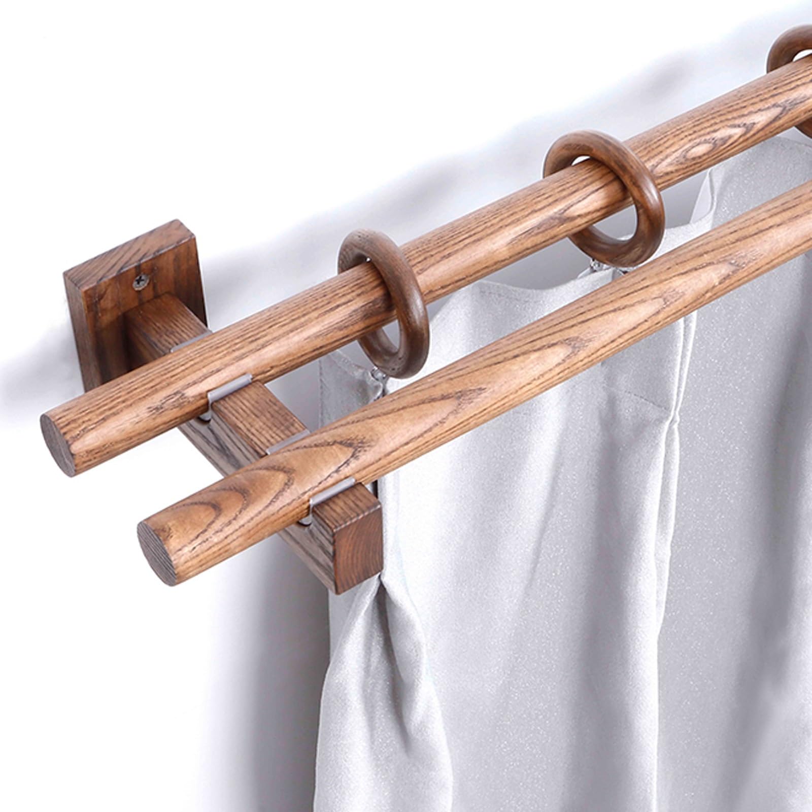 Tringle à rideaux double en bois de noyer massif de 100,1 cm pour extérieur, chambre à coucher, cuisine et salon, décoration élégante de style romain