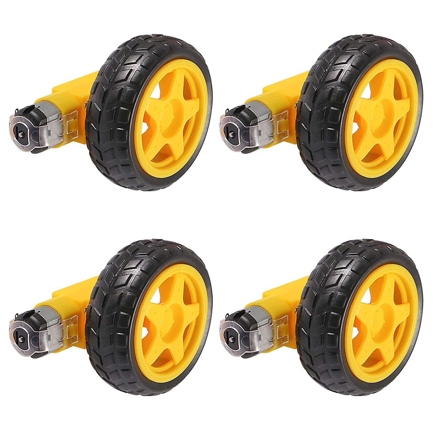 4pcs DC Electric Motor 3-6V Dual Shaft Geared TT Magnetic Gearbox Engine with 4Pcs Plastic Car Tire Wheel, Mini ?67mm Smart RC Car Robot Tyres Model Gear Parts