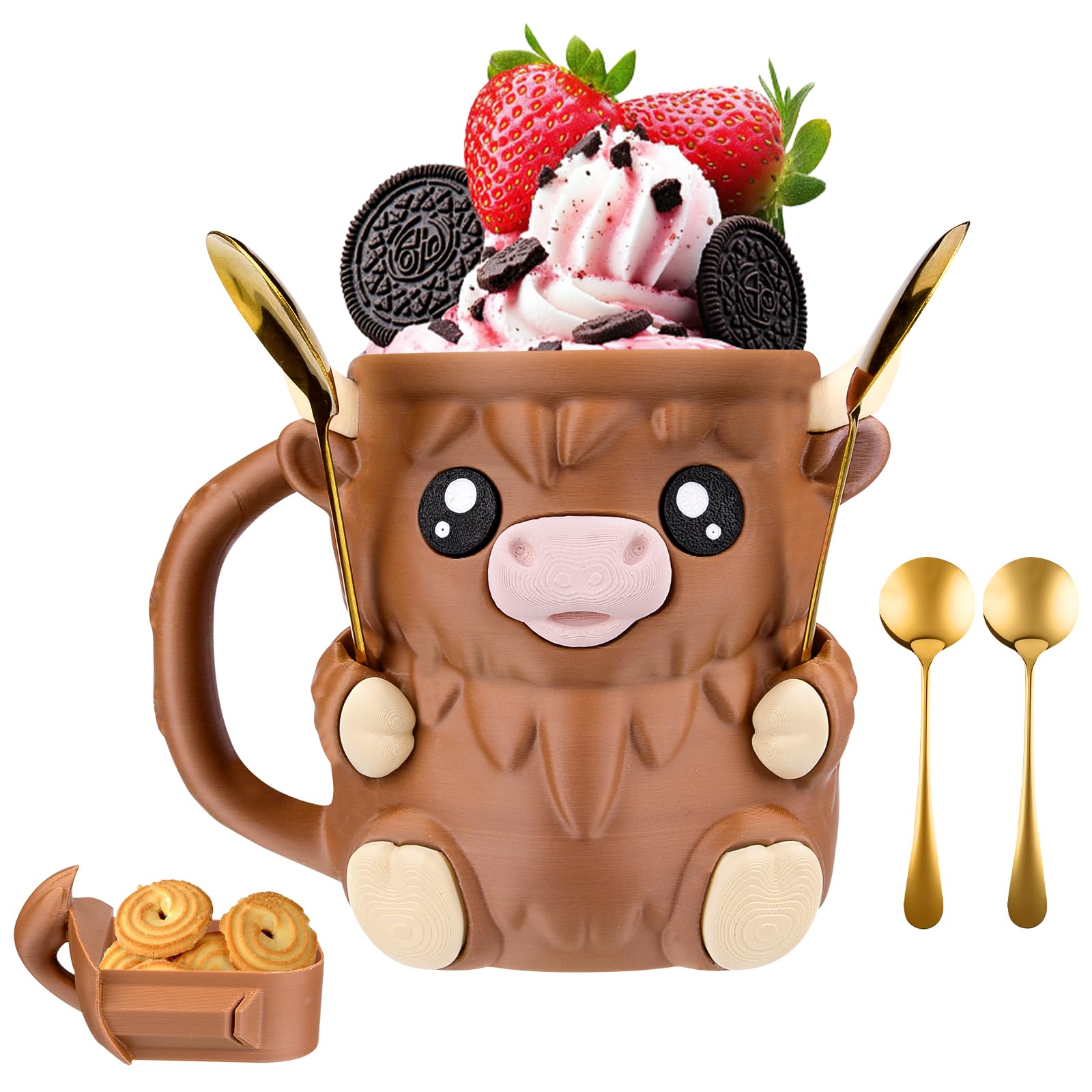 Pipihome Highland Ice Cream Holder, 3D Print Ice Cream Tubs Highland Cow