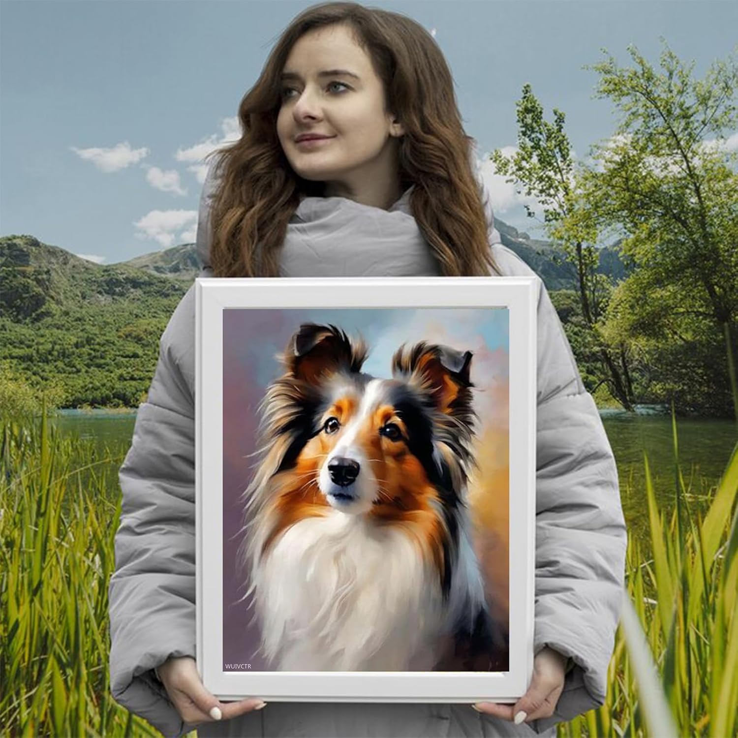 WUIVCTR Paint by Numbers for Adult Paint by Numbers Kits Sheltie Dog Animal Art Oil Painting The Family Decorates Wall Decoration Unique Gift 16x20inch