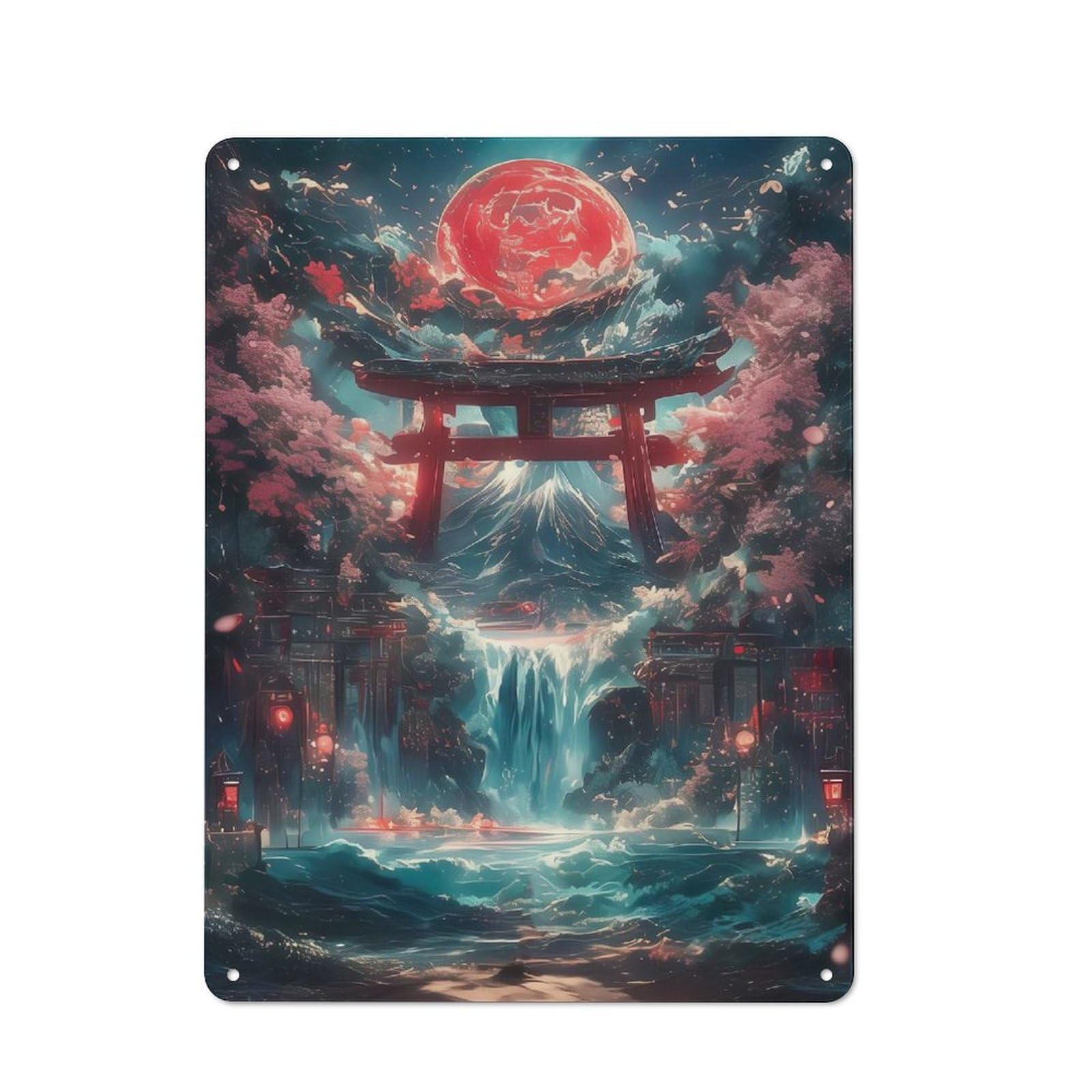 Junmoney Torii Gate Waterfall Cottage Style Metal Wall Decor 40X30cm, Farmhouse Metal Sign For Dining Room, Cafe, Entryway Or Family Room
