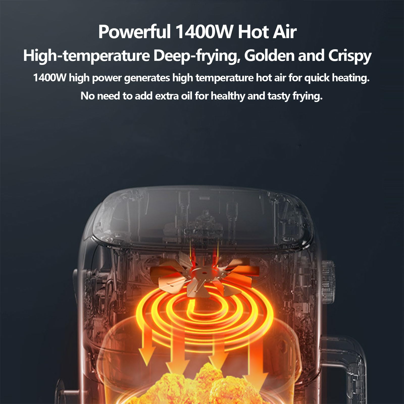 Freidora Aire de 1400 W, con Cierre automático y Control Tiempo 0-60 Minutos, 4.2L Alto Volumen, 360 ° circulación Aire Caliente y fría, 12 Cocineros preestablecidos, fácil Limpiar para la Cocina