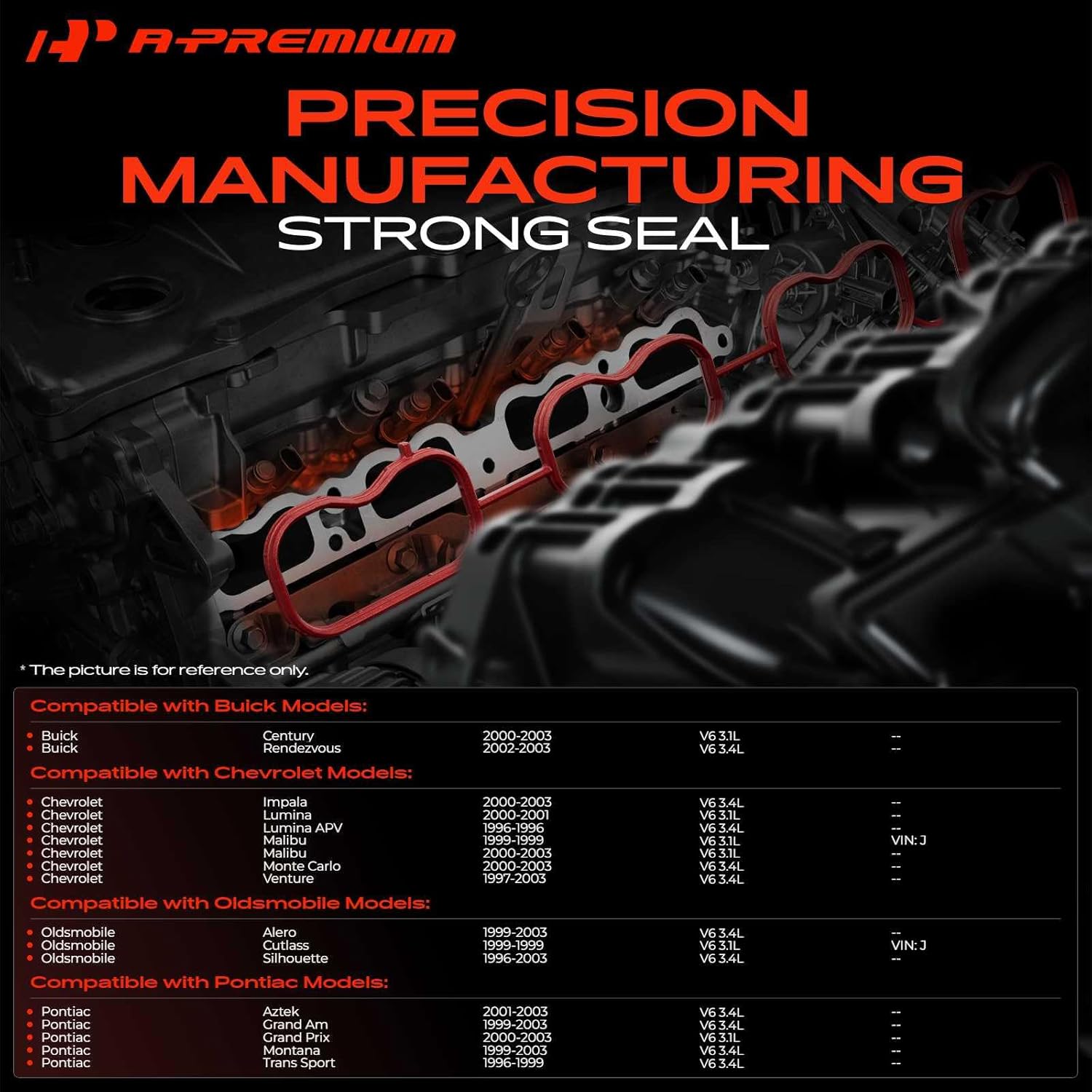 A-Premium Lower and Upper Engine Intake Manifold Gasket Set Compatible with Chevrolet Malibu, Impala, Lumina, Lumina APV, Monte Carlo, Venture & Oldsmobile Alero, Cutlass, Silhouette & Pontiac & Buick