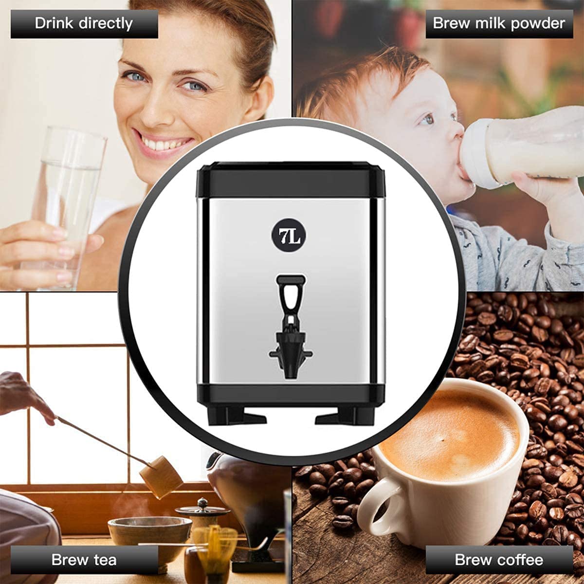 Barril Aislado De Acero Inoxidable Para Leche, Té, Café, Agua, Dispensador De Agua Caliente, Urna De Café Portátil Y Dispensador De Bebidas Adecuado Para Uso Comercial Y Doméstico-5L