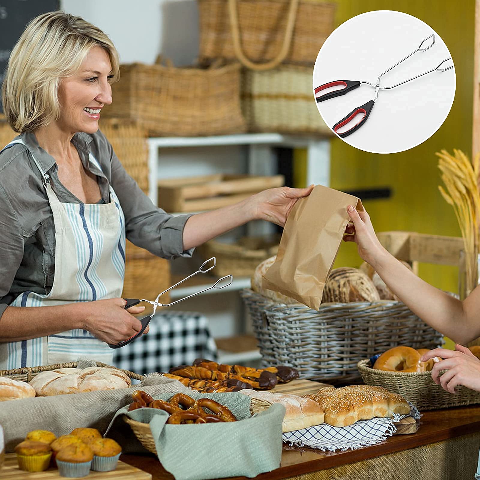 2x Pinces à Barbecue de 9 et 11 Pouces, Pinces à Ciseaux en Acier Inoxydable, Pinces à Grill pour Cuisson, Pinces d'Alimentaire, Pain, Buffet, Nourriture, Pince de Cuisine avec Poignée Confortable