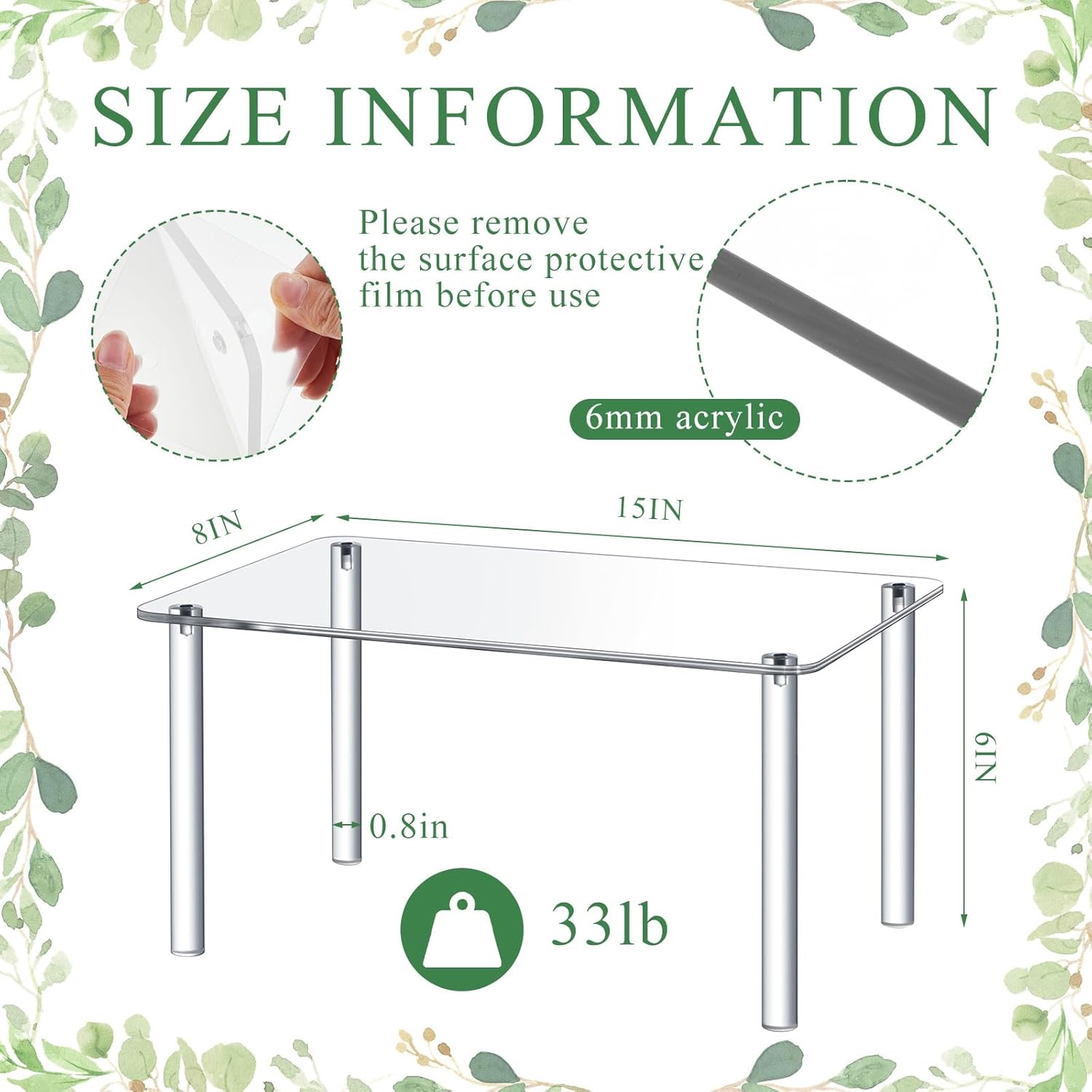 1 Pcs Extra Large 6mm Thick Acrylic Rectangular 4-leg Display Risers, Acrylic Plant Stand, Clear Shelf Riser Display Stands for Decor Collectibles Figures (16×10×8in)