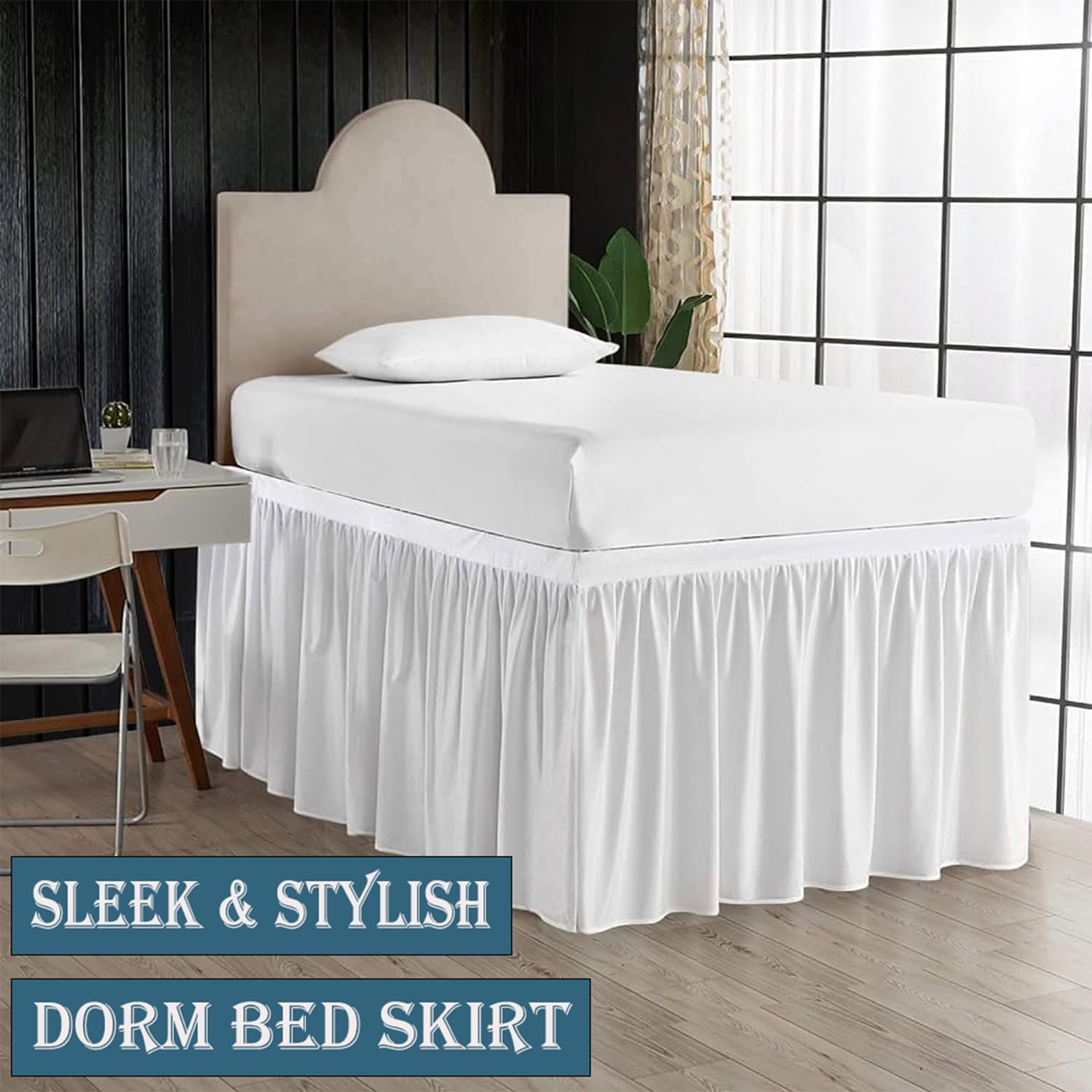 Dust Ruffled Dorm Bed Skirt - Premium 100% Microfiber Extra Long College Dorm Room Bed Skirt - Split Corner, Wrinkle Free & Stain Resistant - White, (Twin XL -30" Drop)