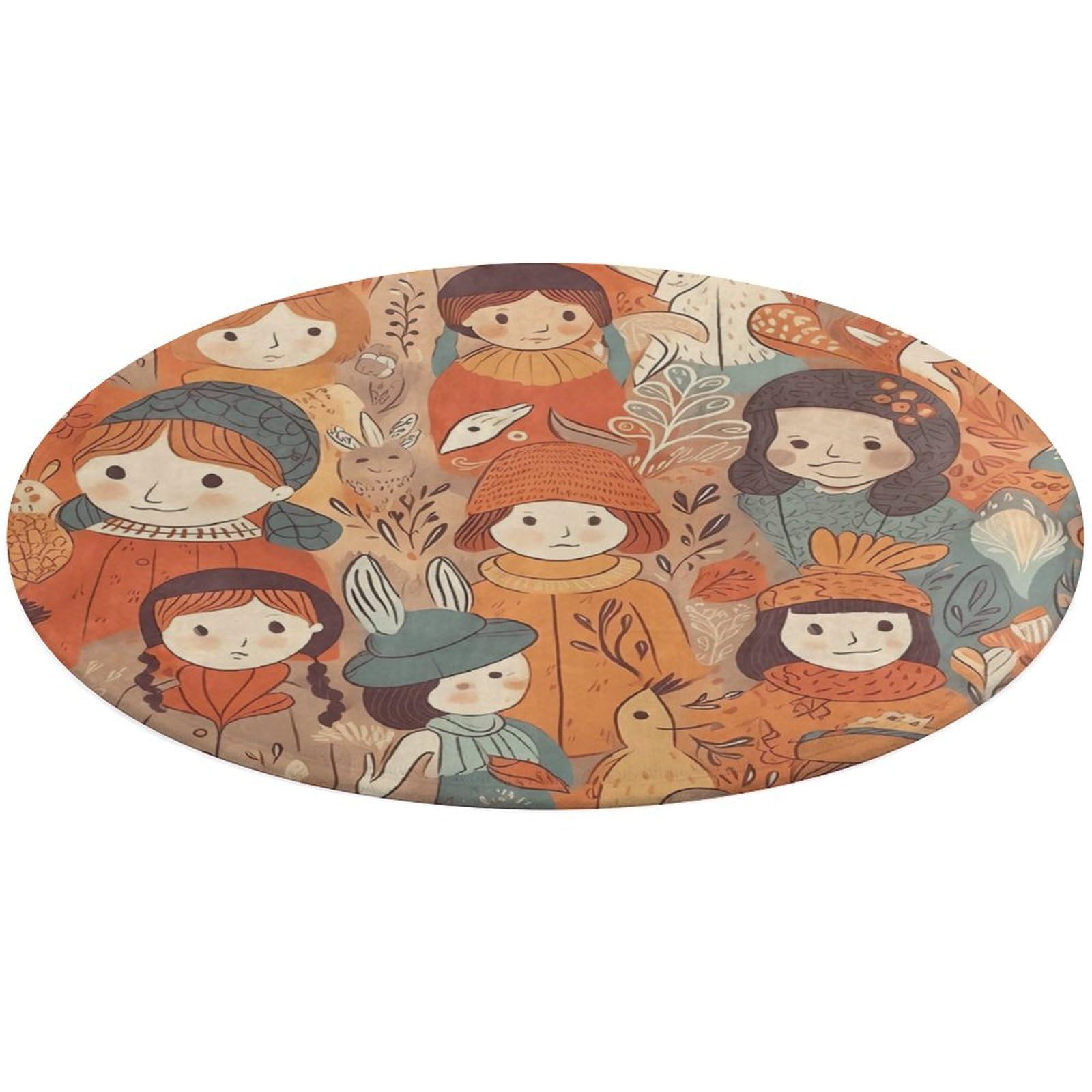 Cartoon Pictures Door Mat Absorbent Coral Velvet Bath Mats Non-Slip Indoor Outdoor Mat Round Welcome Mat Washable Door Rug for Entryway Doormats