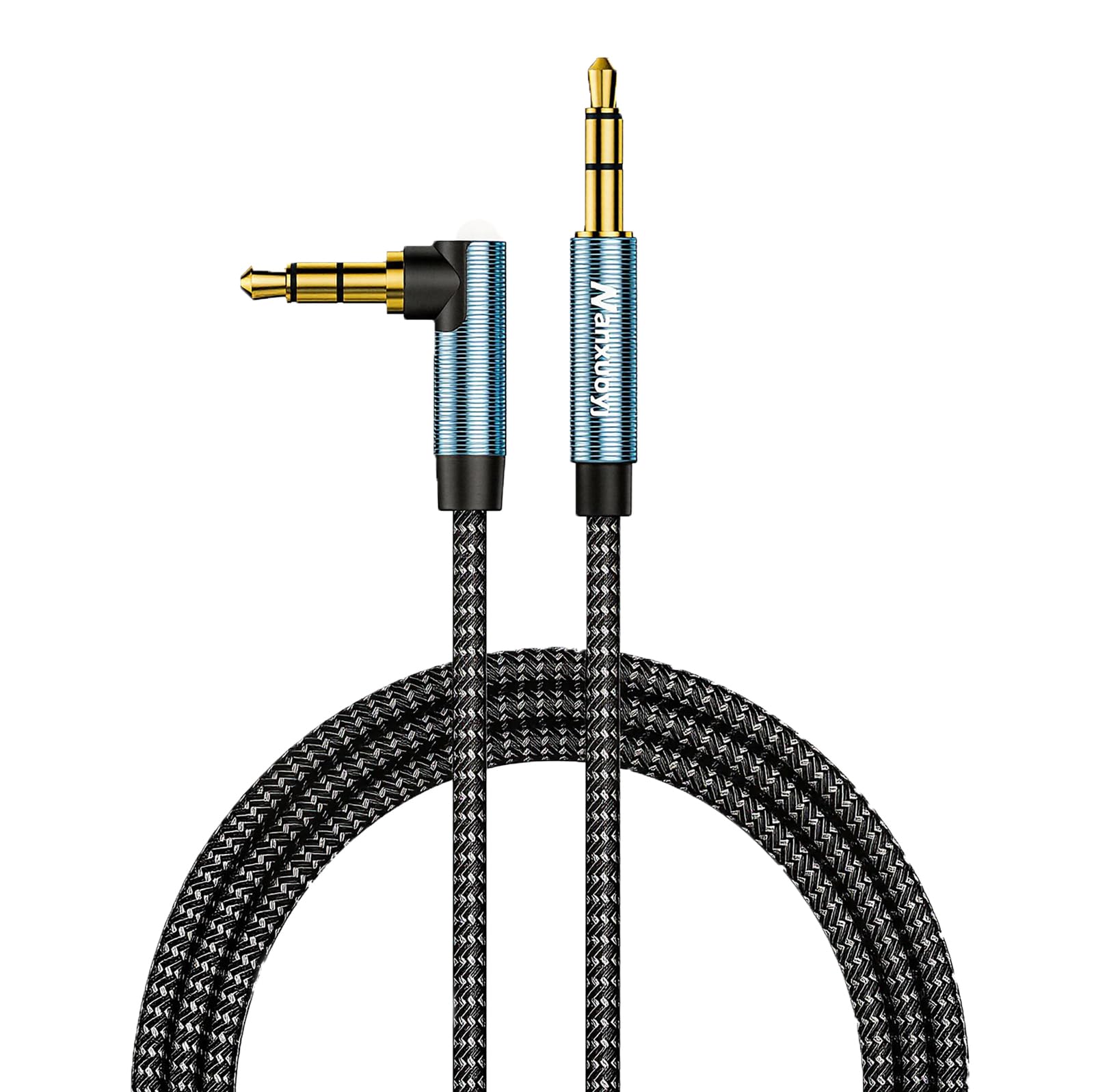 AUX Cord 6ft,3.5mm Stereo Audio Cable 90 Degree Nylon Braided 3.5mm Male to Male Stereo Aux Cables Right Angle TRS Cable Portable Compatible for Headphone, car,Tablets, Speakers