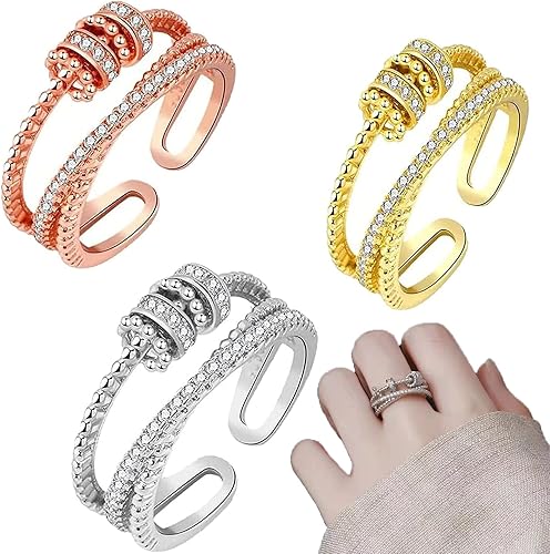 COLORCASA JANSIO - 3 anillos de triple giro Threanic anillo de triple giro anillo giratorio triple de circonita anillo giratorio para mi hija anillo