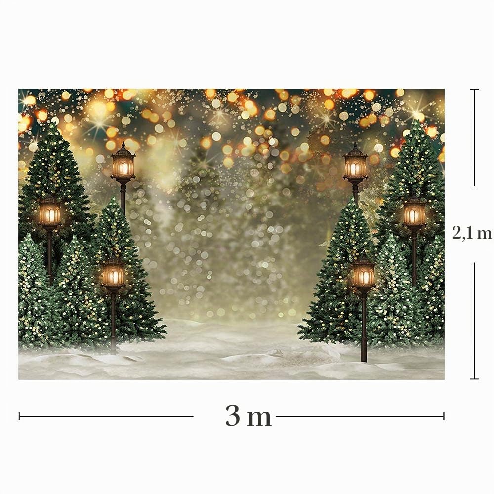 MEHOFOND 3x2,1 m Fond Photographique du Nouveau né Vert Flocon de Neige de l'arbre de Noël en Hiver Neige Scintillante Bokeh Portrait à l'envers Noël Anniversaire Party Photos banderoles Accessoires