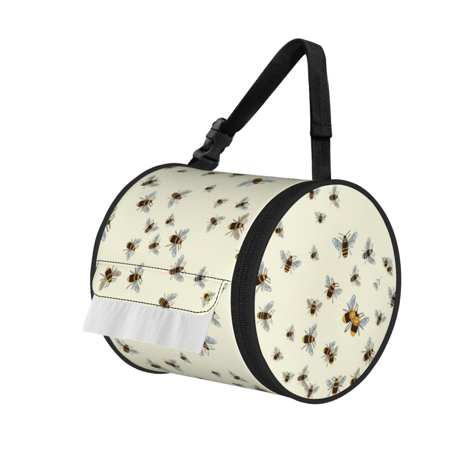 Honey Bee. Print Round Tissue Dispenser Bag With Carry Strap, Portable Roll Holder For Car Travel Home