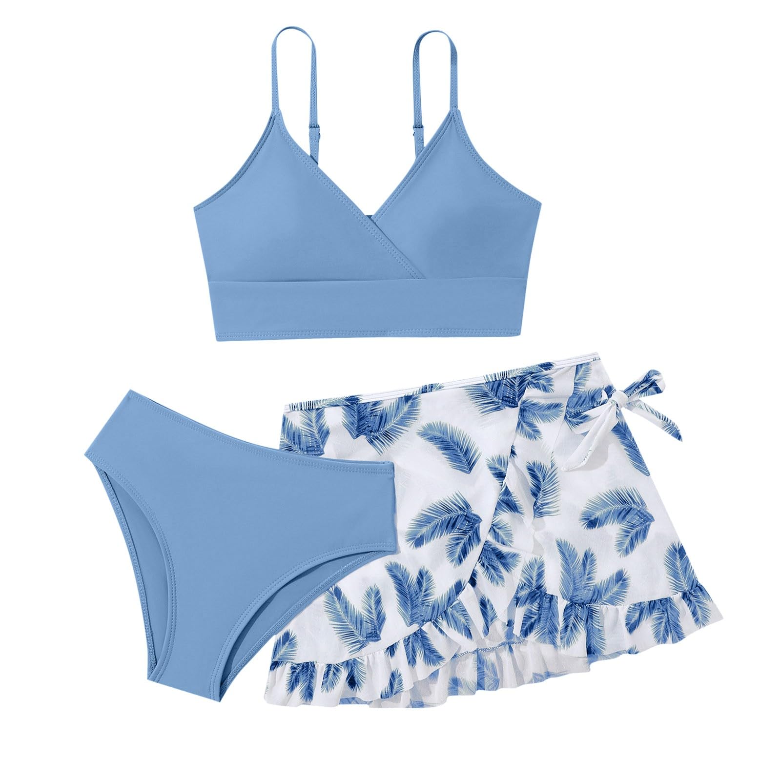 Costume Da Bagno 3 Pezzi Per Ragazza - Bikini Alto + Pantaloncini + Gonna Coperta, Stampa Tie-Dye - Foto 11