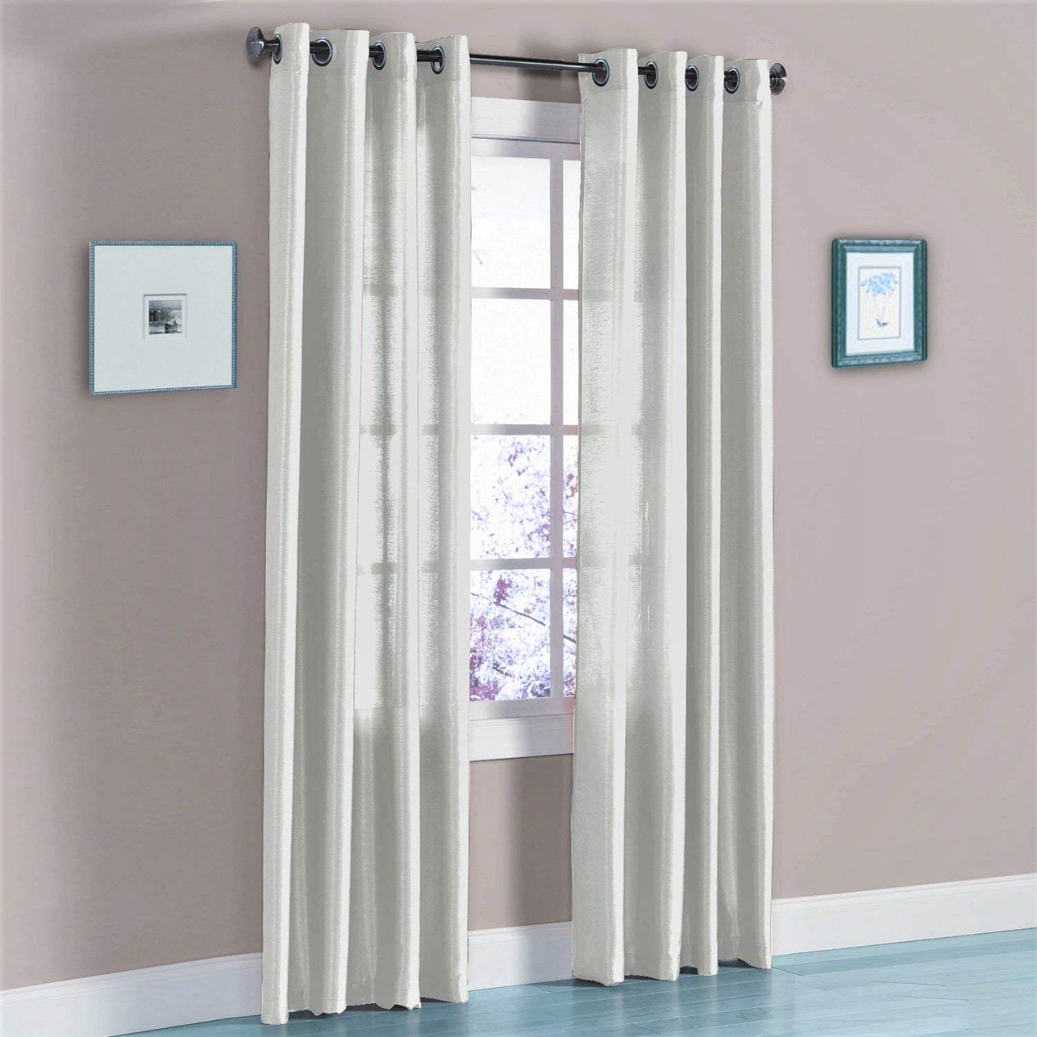 J&V TEXTILES 2 Panels Solid Grommet Faux Silk Window Curtain Drapes Treatment in 84" Length (Silver)*