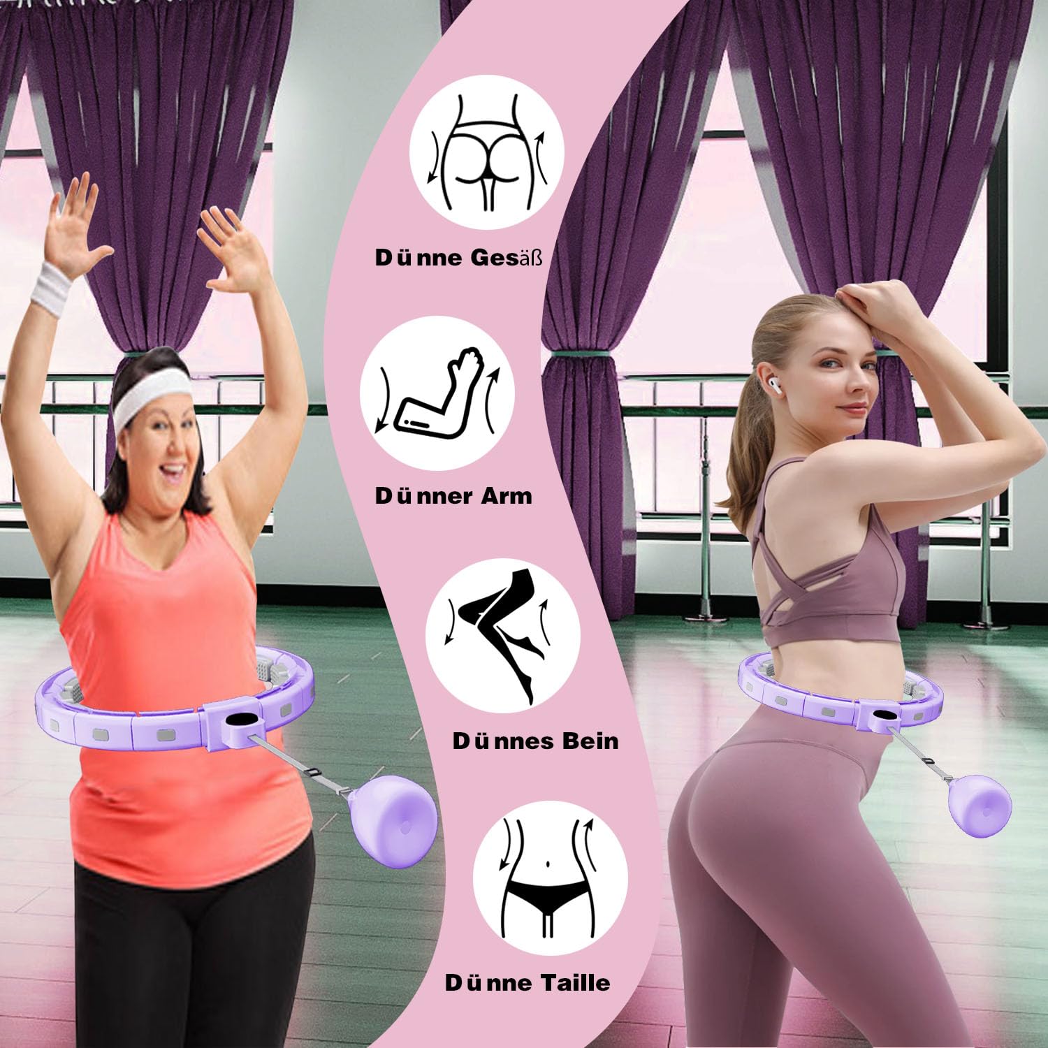 Hula Hoop Reifen Erwachsene, Hula Hoop mit Gewicht Kugel, Hoola Hoop zum Abnehmen, Hula Hoop Leise XXL 128CM, Hullahub Reifen, 18 Knoten, Einstellbar und Abnehmbar, Fitness Hula Hoop Reifen