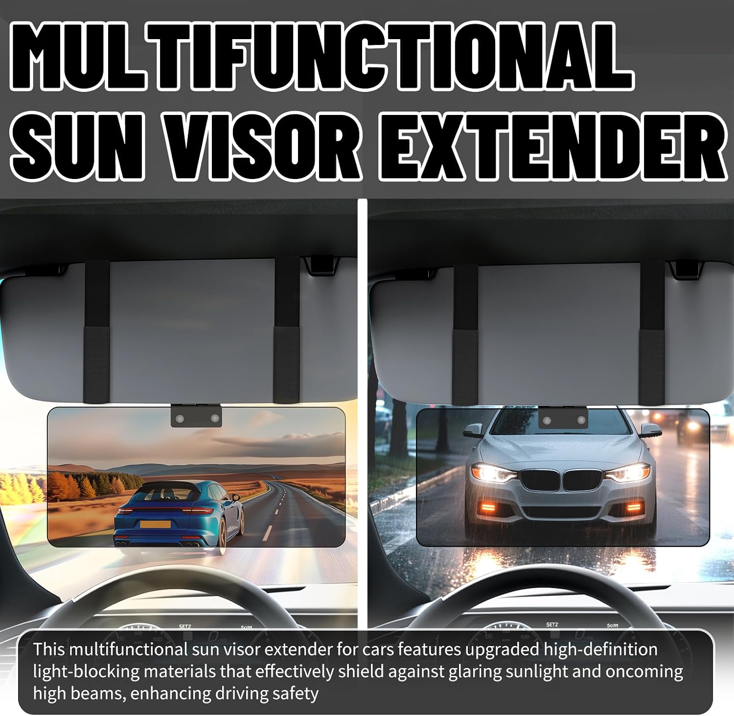 Anti-Glare Sun Visor Extender for Car,180° Adjustable Car Visor Extender Sun Blocker with Magnetic Storage Pouch & Card Slots,Upgraded Visors Extenders Attachment for Cars Visors