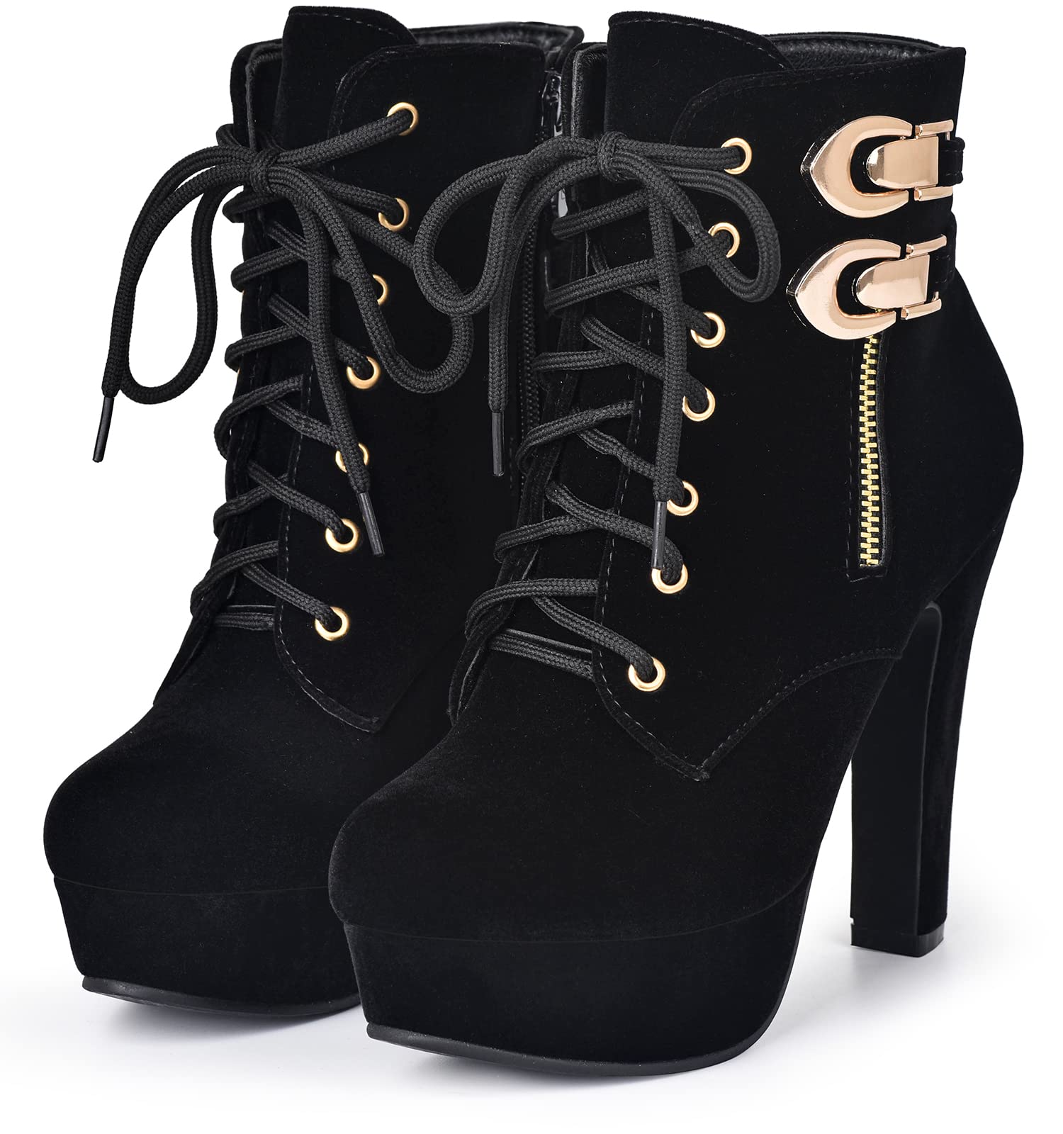 susanny high heel boots for womenwomens platform boot heels sexy round toe lace up high heels mid calf boots