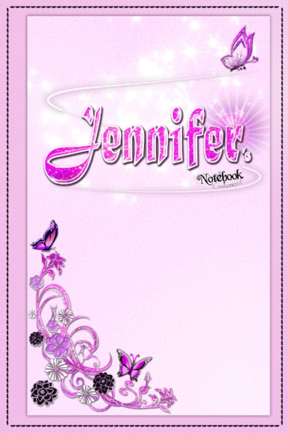 Jennifer's customized name paper Notebook: Personalized lined composition notebook for girls and women named Jennifer, cute girly design butterflies, ... pink, and purple (personalization gifts)
