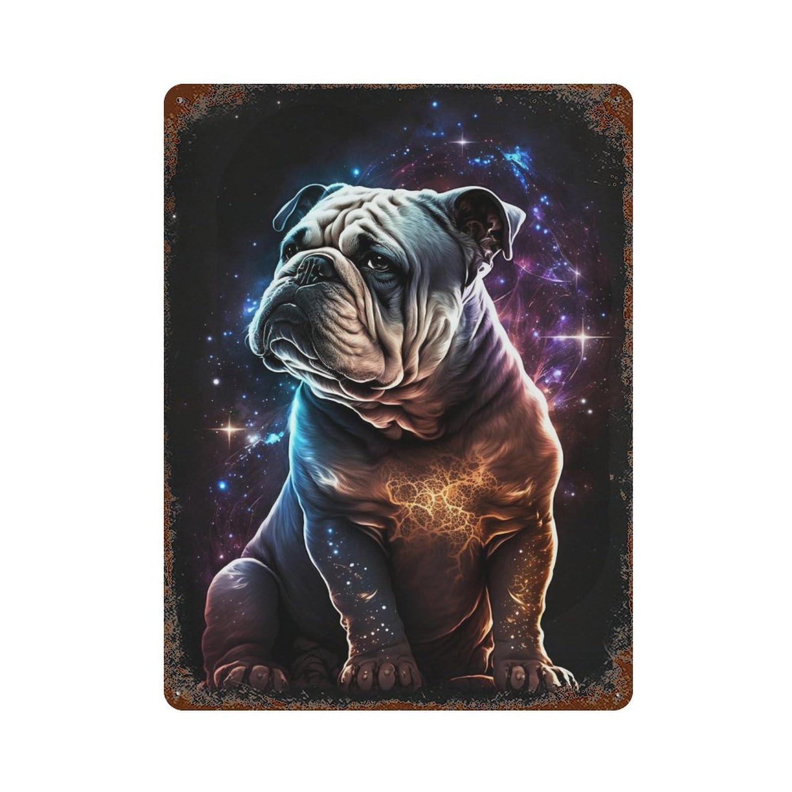 Cosmic Bulldog Art Print-1 Decorative Tin Sign 15.7"x11.8", for Bistro, Counter And Cafe Decor, Novelty Wall Decor