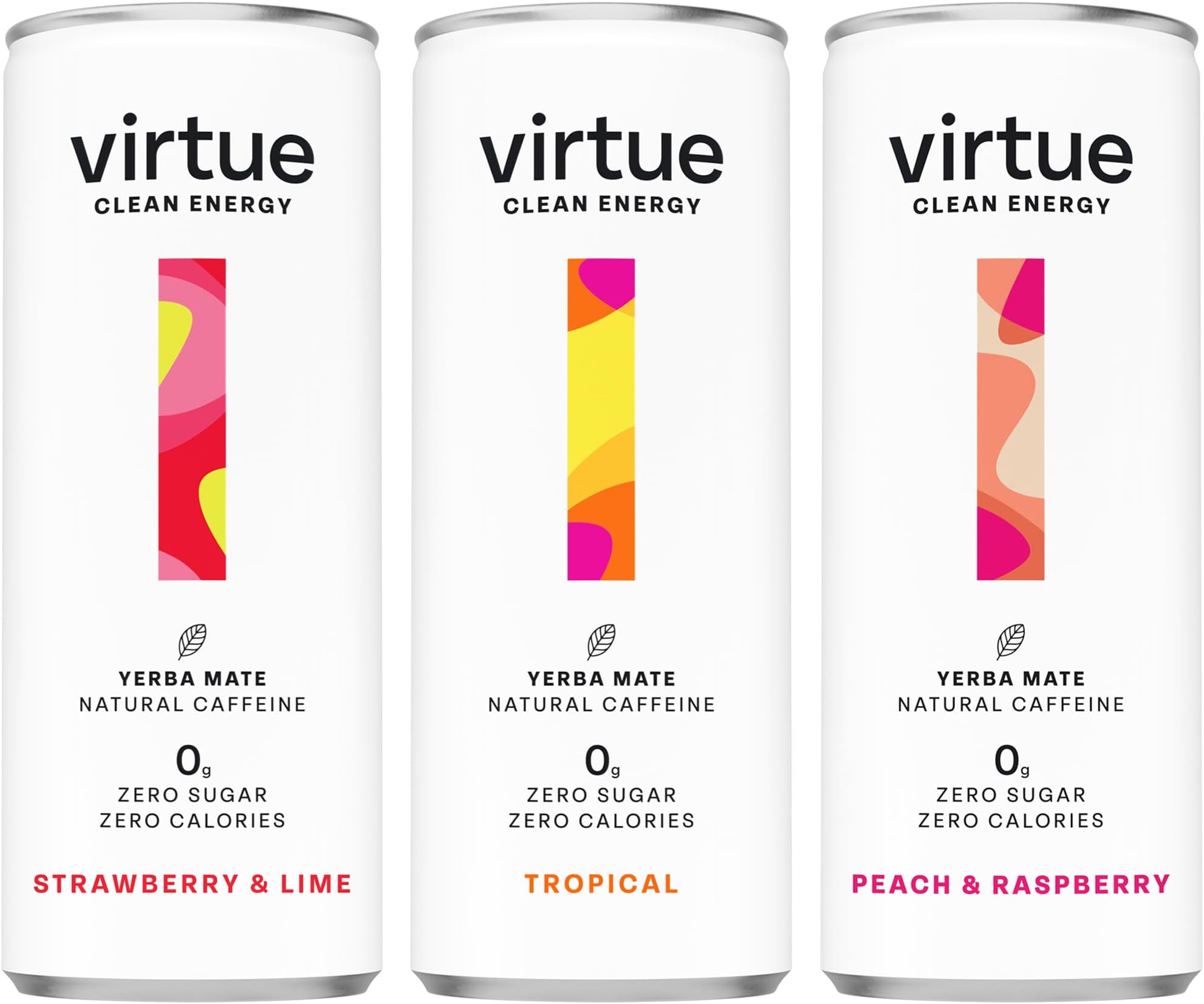 Clean Energy Mixed Pack - 12 x Yerba Mate Natural Energy Drinks - Sugar Free, Zero Calories, Vegan (12 x 250ml) [Strawberry & Lime, Tropical, Peach & Raspberry]