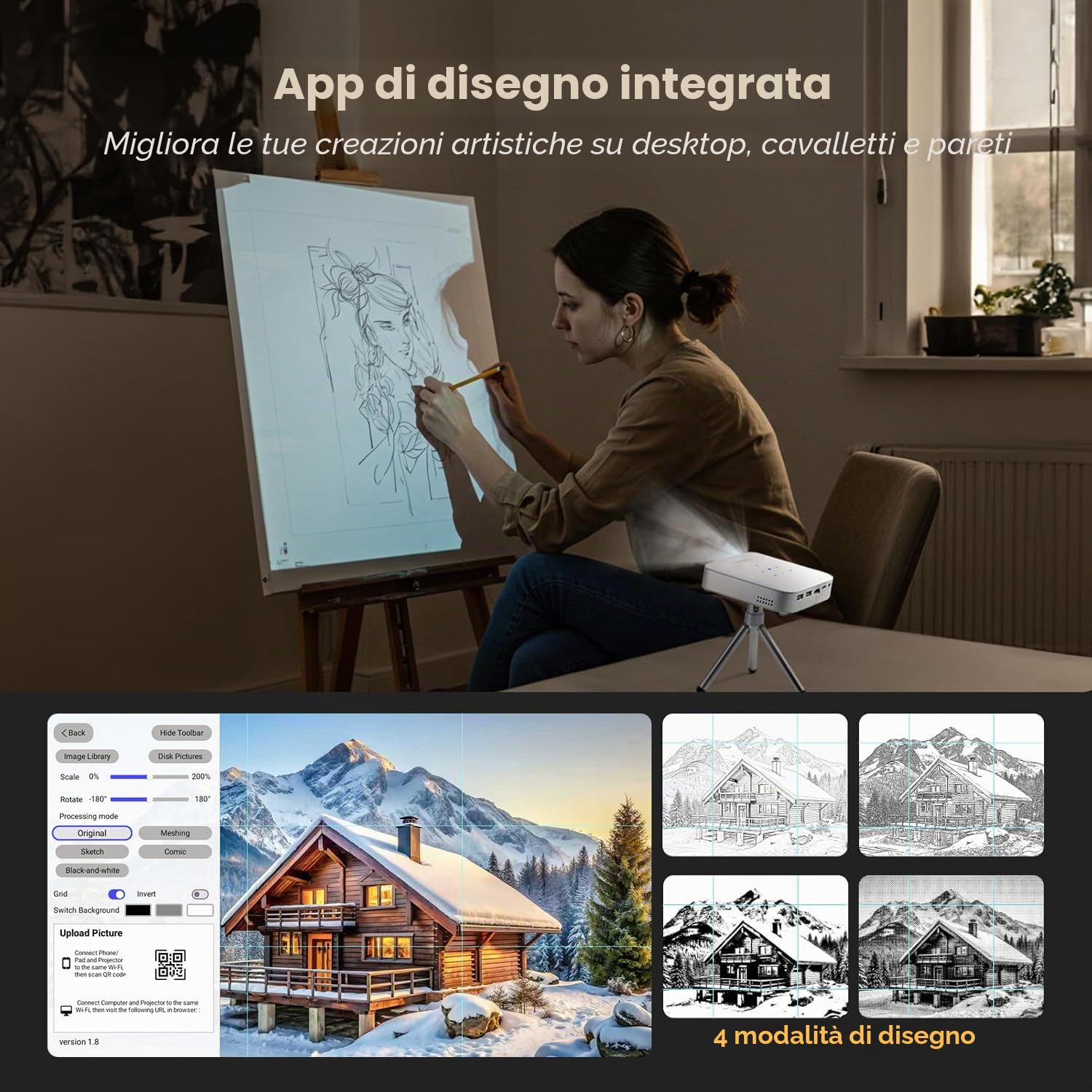 Caydo M1C Proiettore da disegno per artisti con app di disegno esclusiva | Tecnologia DLP, design portatile e ricaricabile, dimensioni di proiezione da 10 a 100 pollici, perfetto per ricalcare